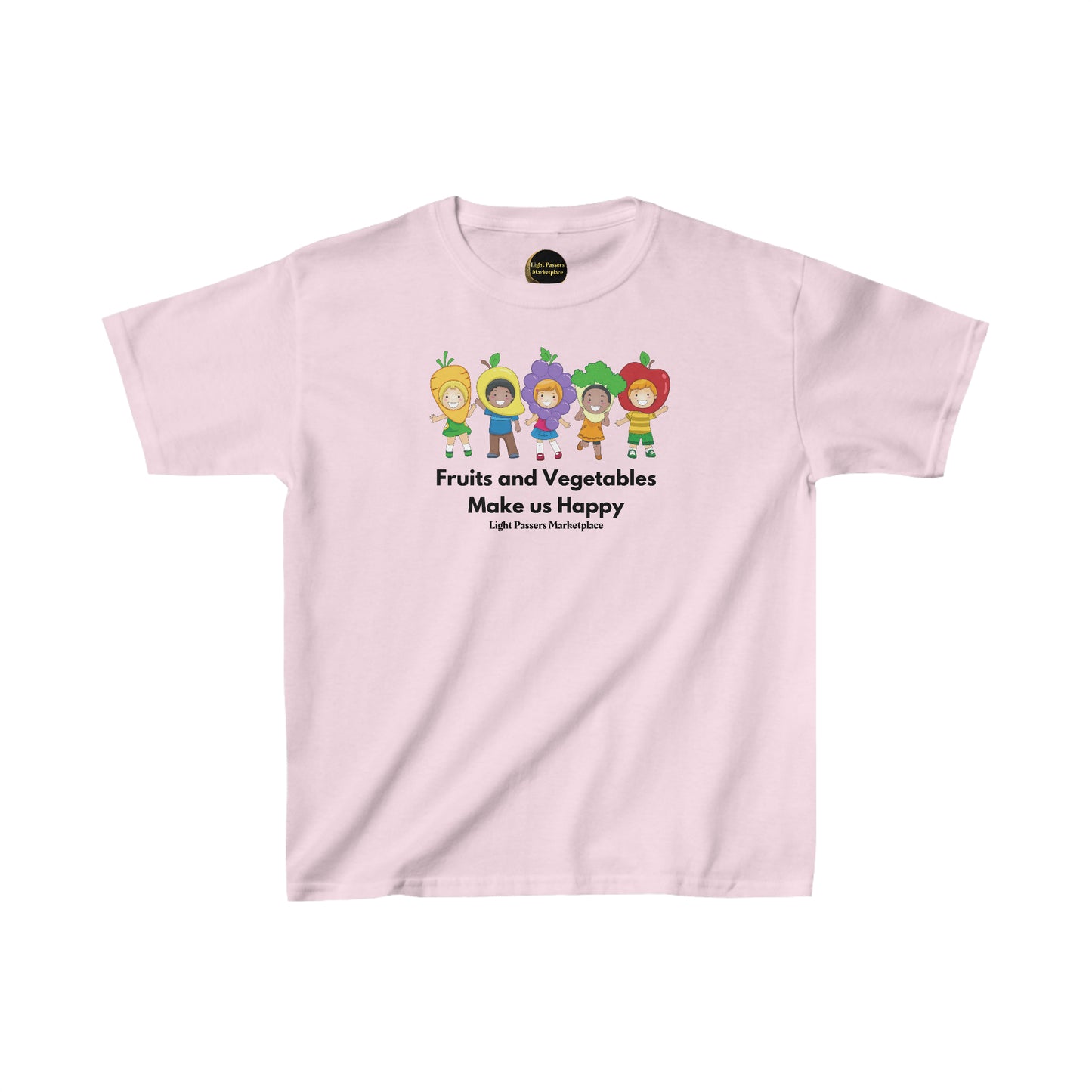 Light Passers Marketplace Fruits and Vegetables Make Us Happy Youth Cotton T-shirt Nutrition, Diversity, Mental Health