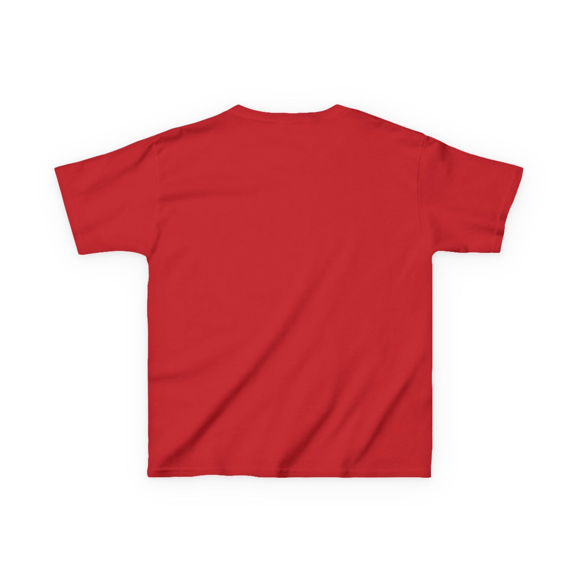 Back view of the “Teams Hit the Light” youth T-shirt, showcasing its plain red, short-sleeve design, crafted from 100% US cotton for everyday comfort.