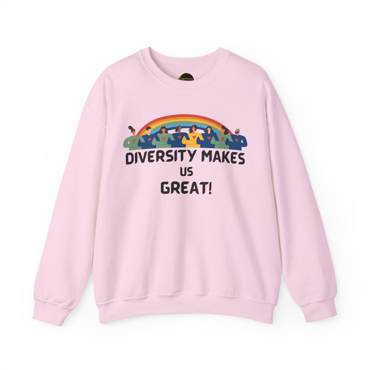 Diversity Makes Us Great Adult Unisex Crew Neck Sweatshirt — Inclusive Rainbow Crewneck Yellow or Black Letters