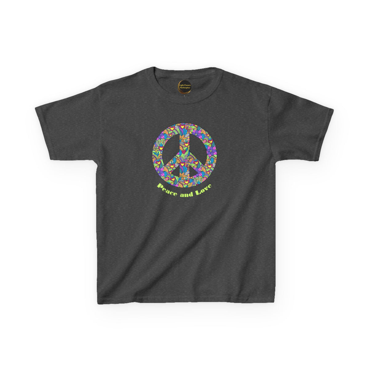 Kids/Youth Unisex Peace Sign T‑Shirt — Flowered 'Peace and Love' Graphic