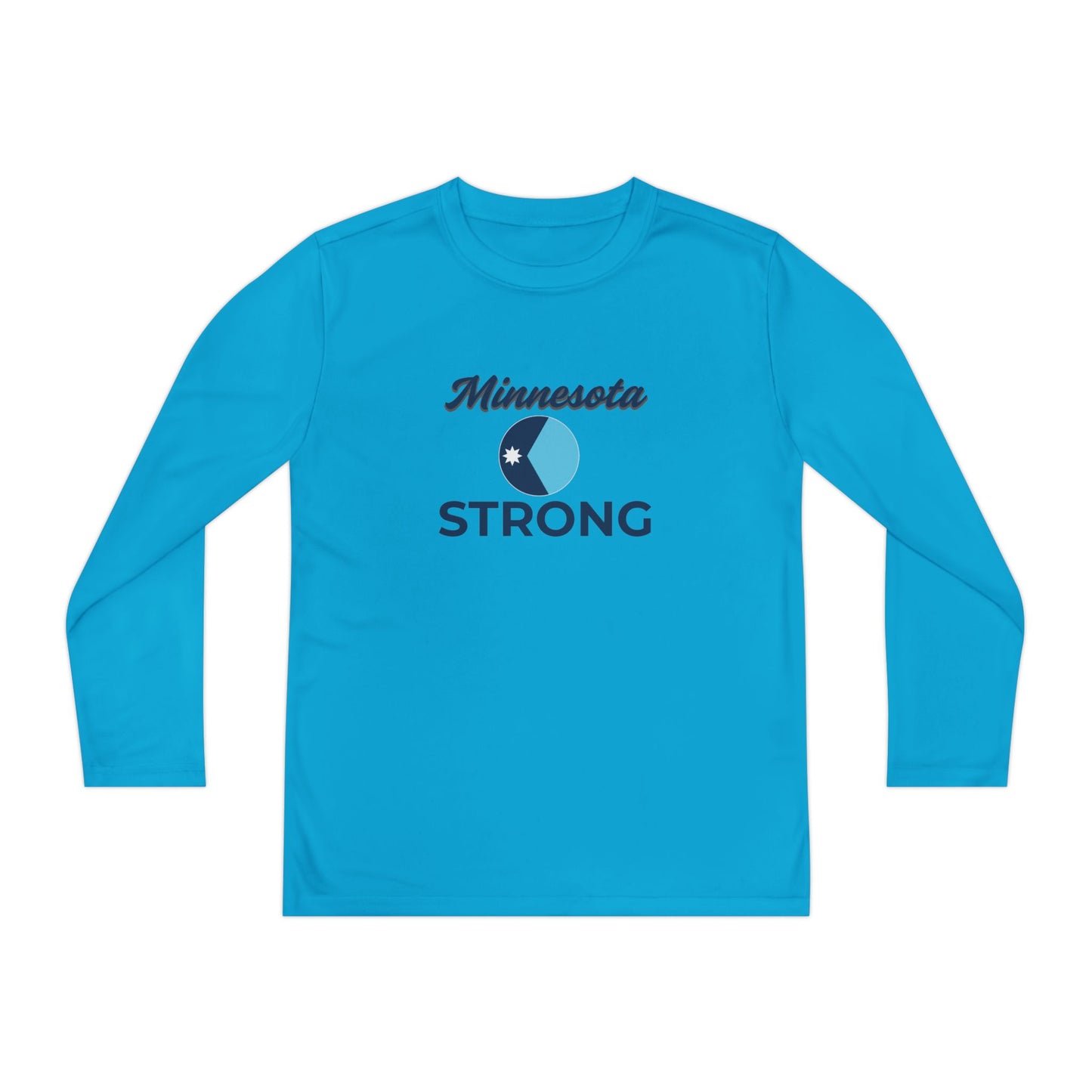 Love and Peace The Light Youth Minnesota Strong Long Sleeve Tee, featuring a bold circular graphic and Minnesota Strong text, designed for active, civic-minded youth.