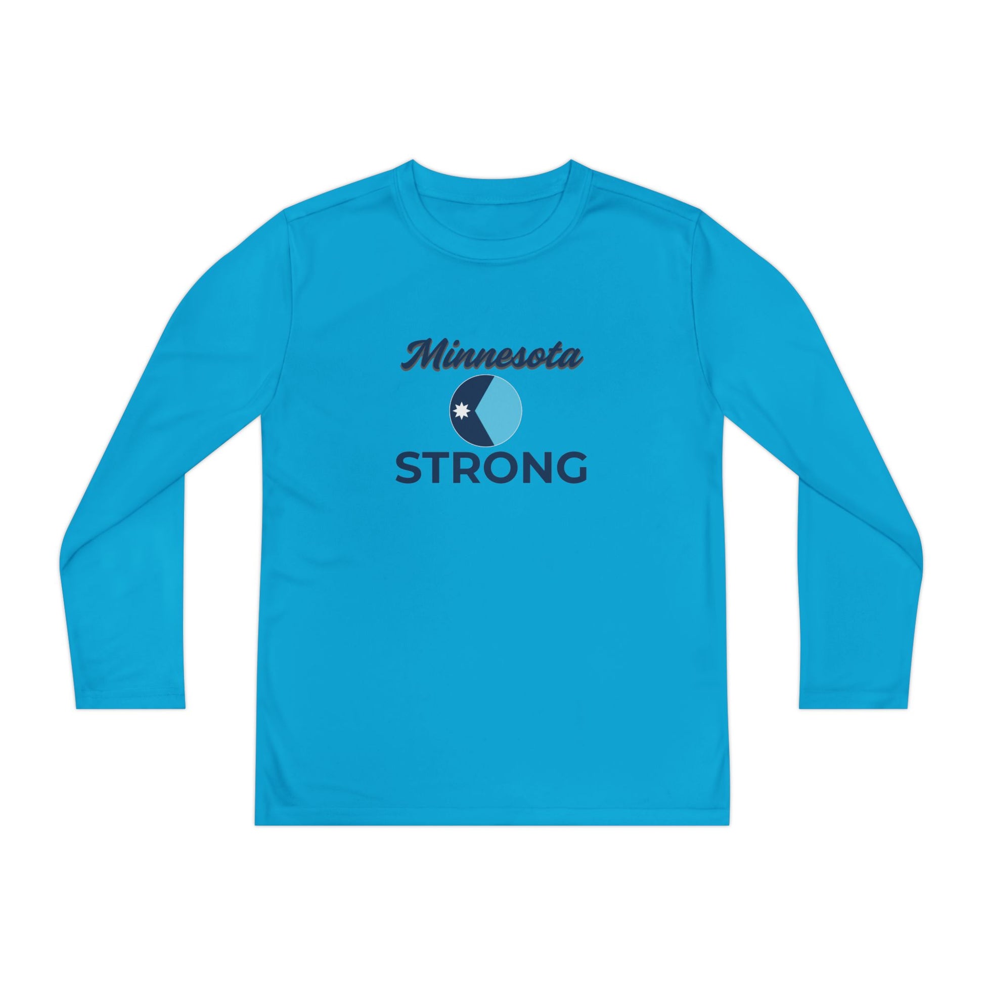 Love and Peace The Light Youth Minnesota Strong Long Sleeve Tee, featuring a bold circular graphic and Minnesota Strong text, designed for active, civic-minded youth.