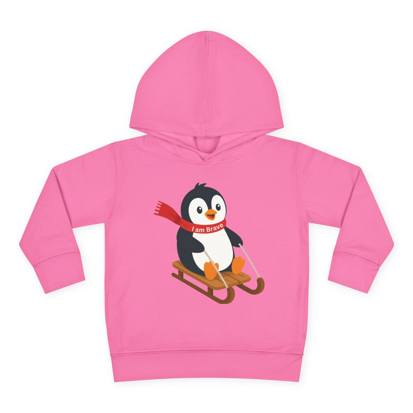 Toddler I am Brave red scarf Penguin Hoodie – Cute Sledding Penguin Pullover for Kids