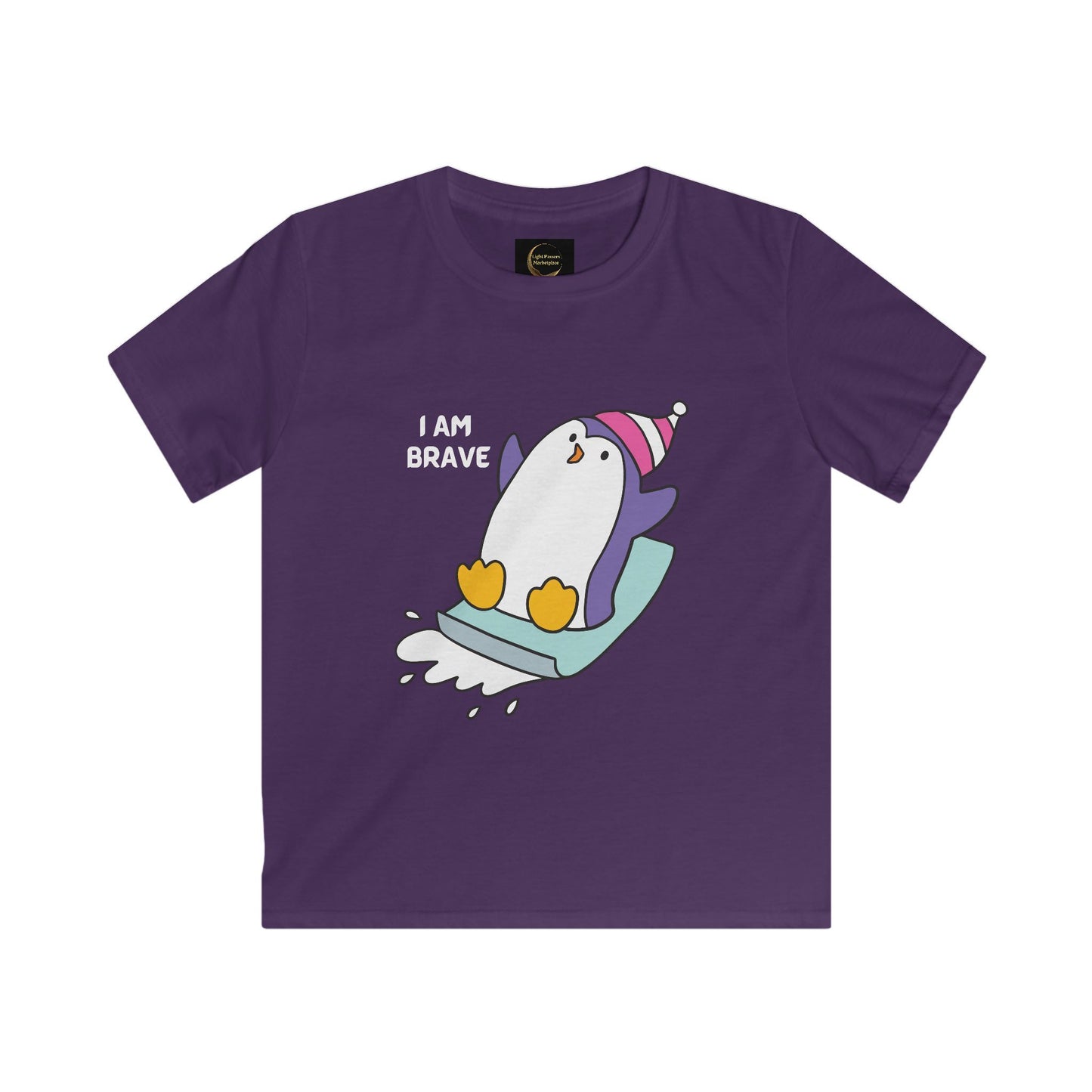 Youth Kids Penguin Tee - 'I AM BRAVE' Cute Cartoon Penguin T-Shirt for Children Dark Colors