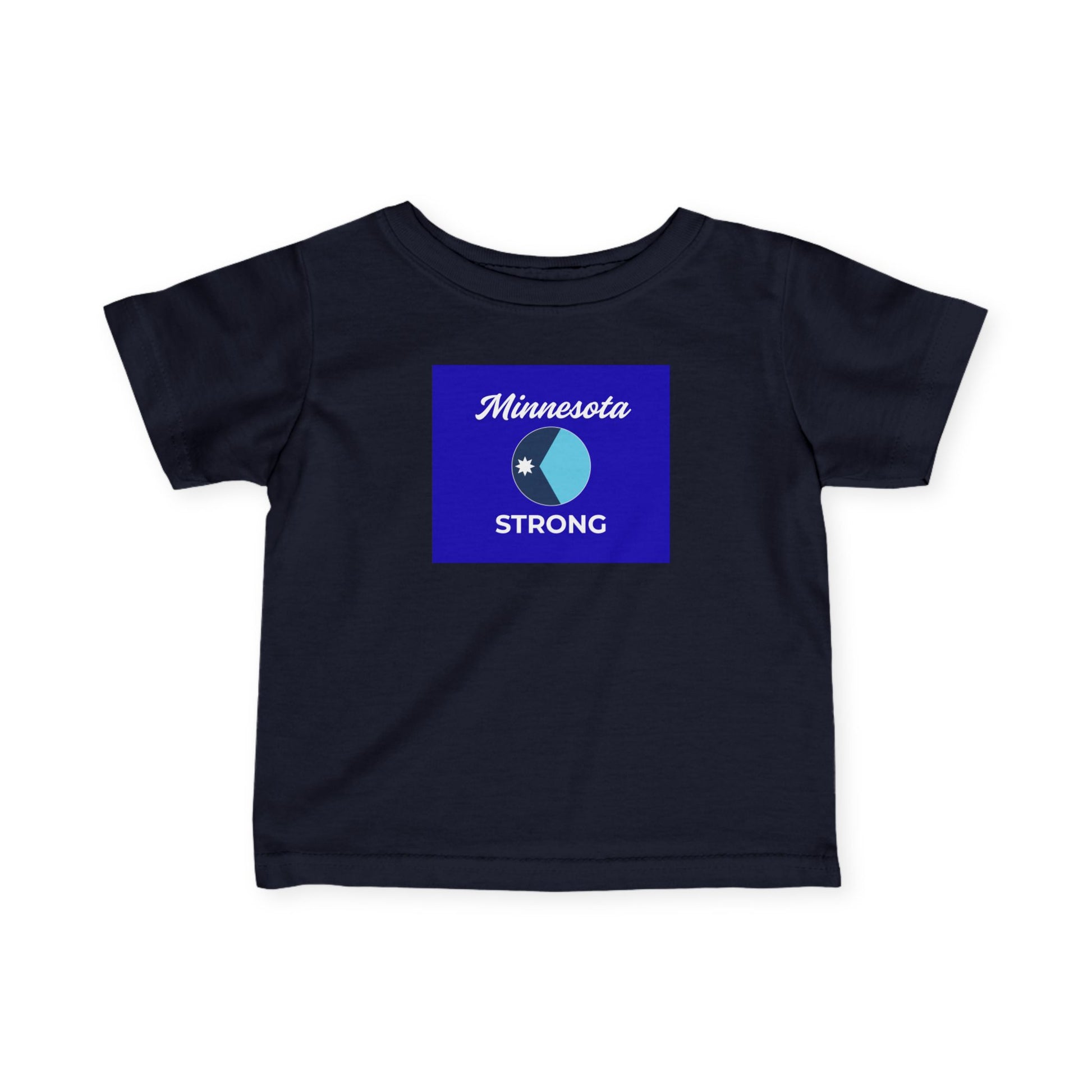 Minnesota Strong Infant Tee featuring a navy short-sleeve design with Minnesota and STRONG graphic; ideal for toddlers with a heartfelt, regional touch.
