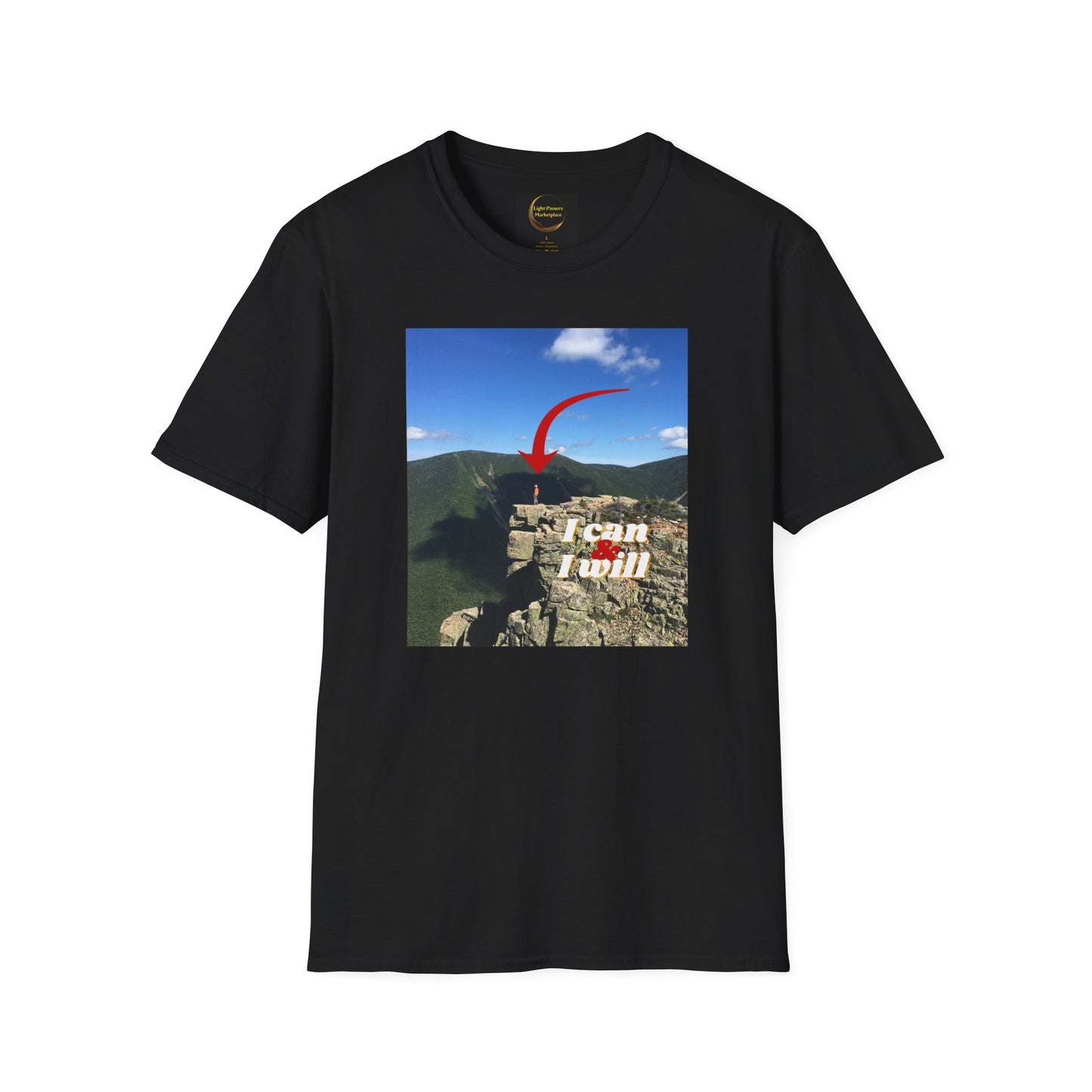 I Can, I Will Adult Unisex T-Shirt — Motivational Arrow Mountain Photo Tee