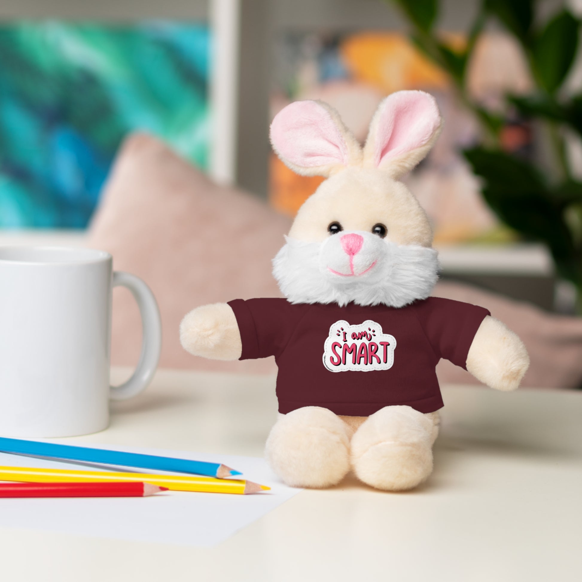 Plushies featuring six animals with 'I am Smart' T-shirts from Cool Stuff Stuffies, perfect for kids who love educational and cuddly toys.