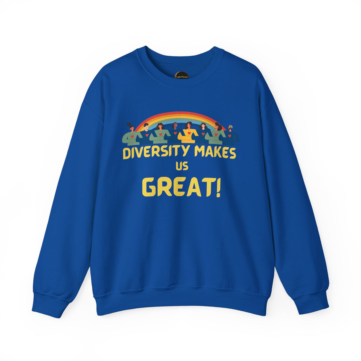 Diversity Makes Us Great Adult Unisex Crew Neck Sweatshirt — Inclusive Rainbow Crewneck Yellow or Black Letters