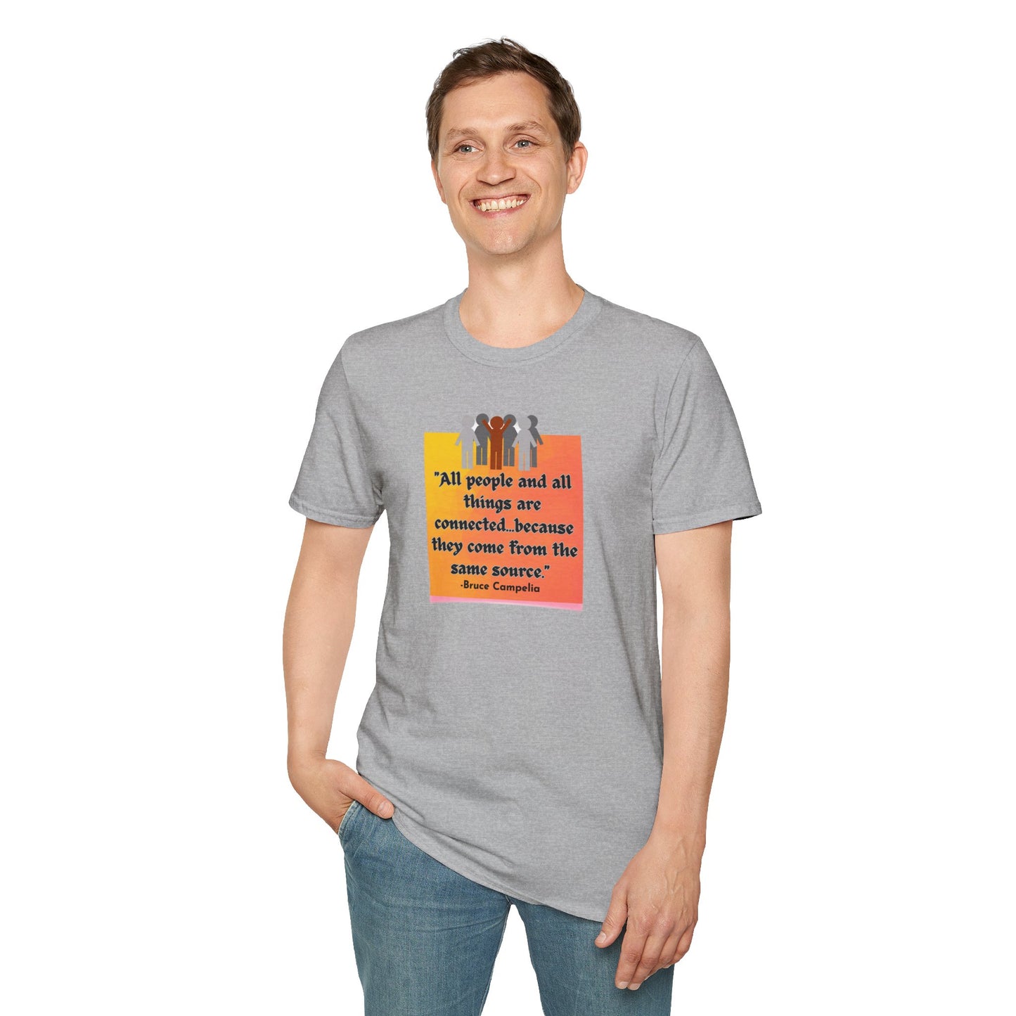 Light Passers Marketplace All People are connected orange plaque Unisex Soft Cotton T-shirt Inspirational Messages, Simple Messages, Mental Health, Diversity