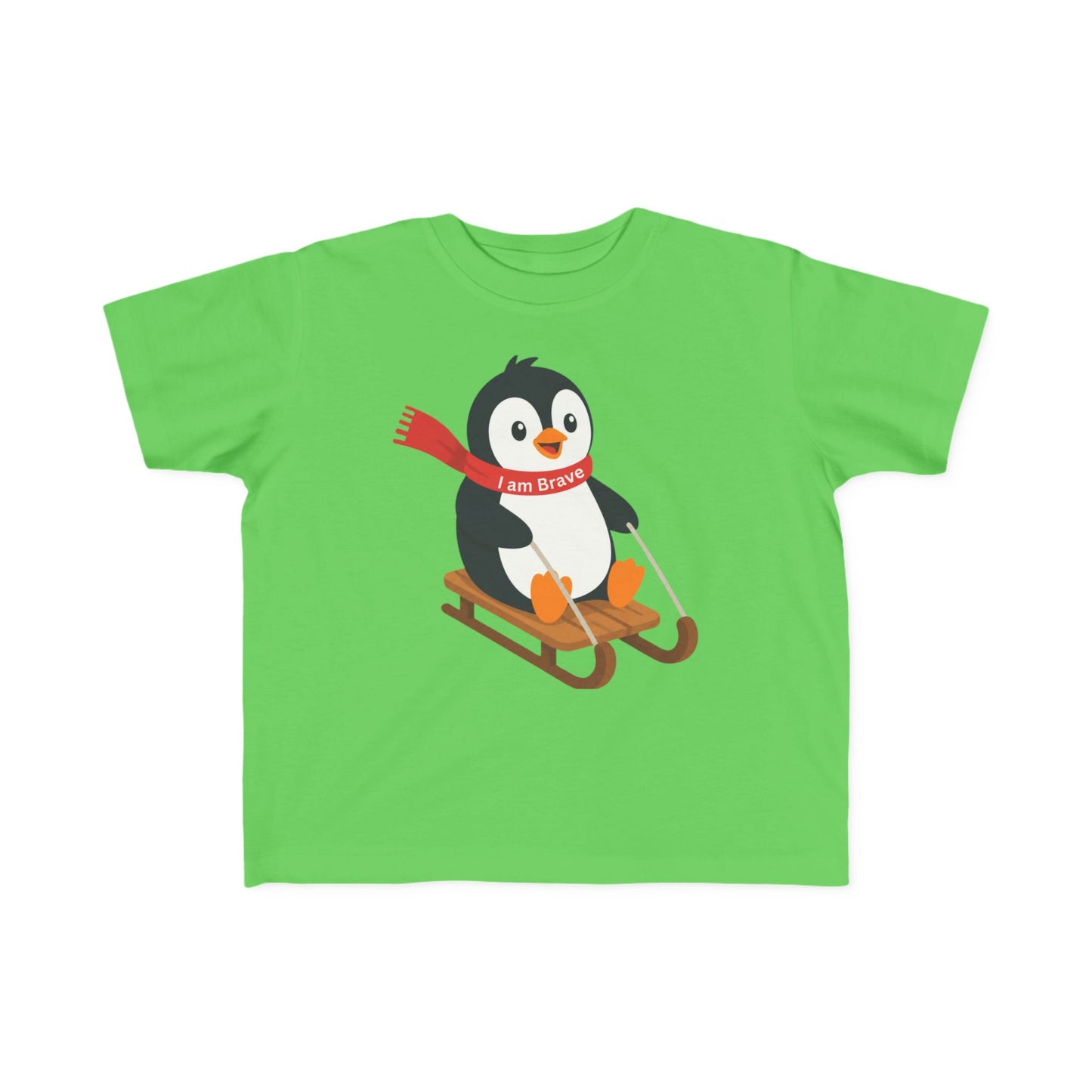 Toddler Penguin Sledding Tee – "I am Brave" Winter Shirt