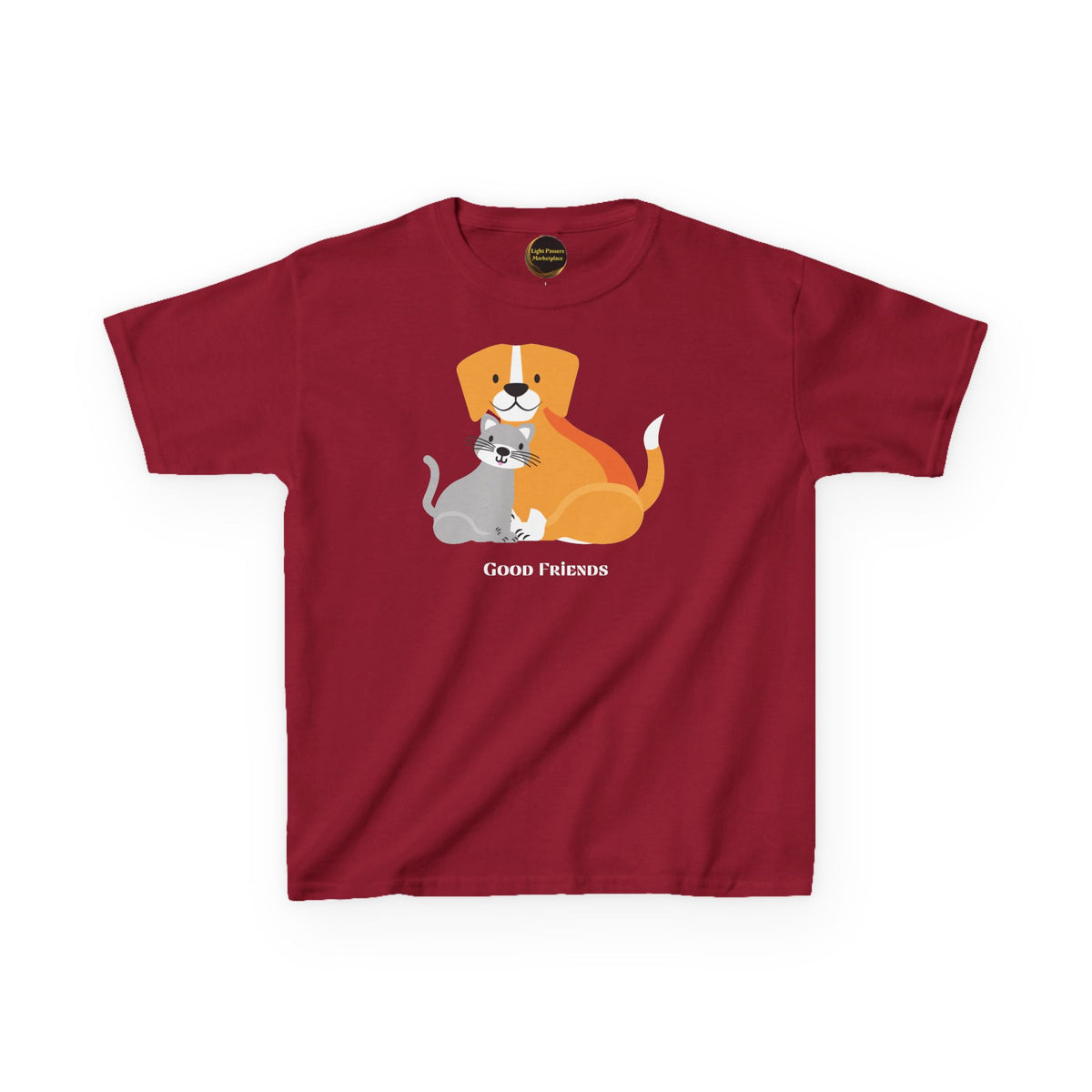 Kids T‑Shirt — "Good Friends" Dog & Cat Cute Graphic Tee for Children