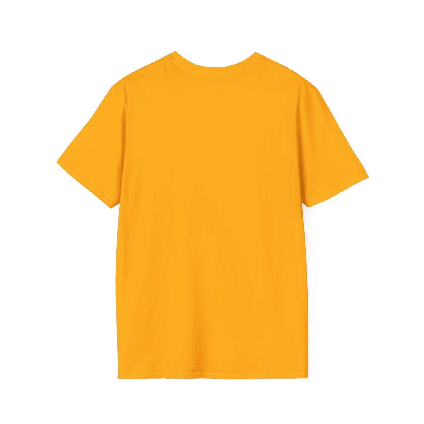 Soccer Dog Unisex T-Shirt in mustard yellow, displayed flat, showcasing its soft cotton fabric and classic fit, from Light Passers Marketplace.