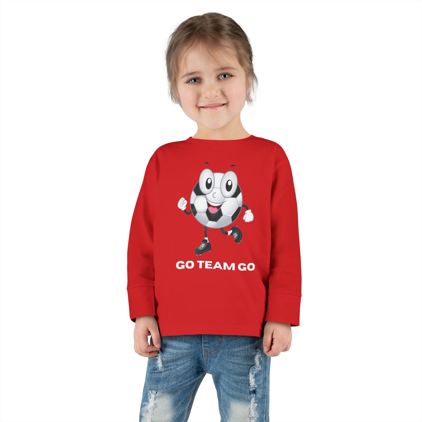 Toddler Long Sleeve Tee — 'Go Team Go' Cute Soccer Ball Kids Shirt