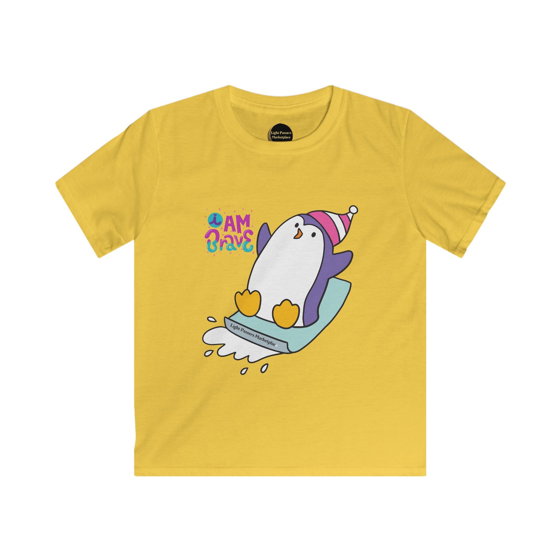 Love and Peace- I am Brave Penguin Youth T-shirt features a playful penguin design on a soft, breathable tee, ideal for kids' active play and expression.