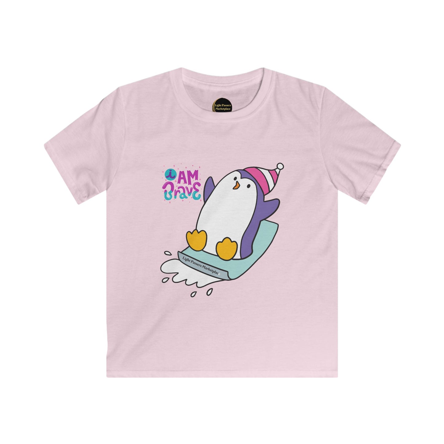 Love and Peace- I am Brave Penguin Youth T-shirt featuring a playful penguin design, ideal for kids' daily wear or special occasions.