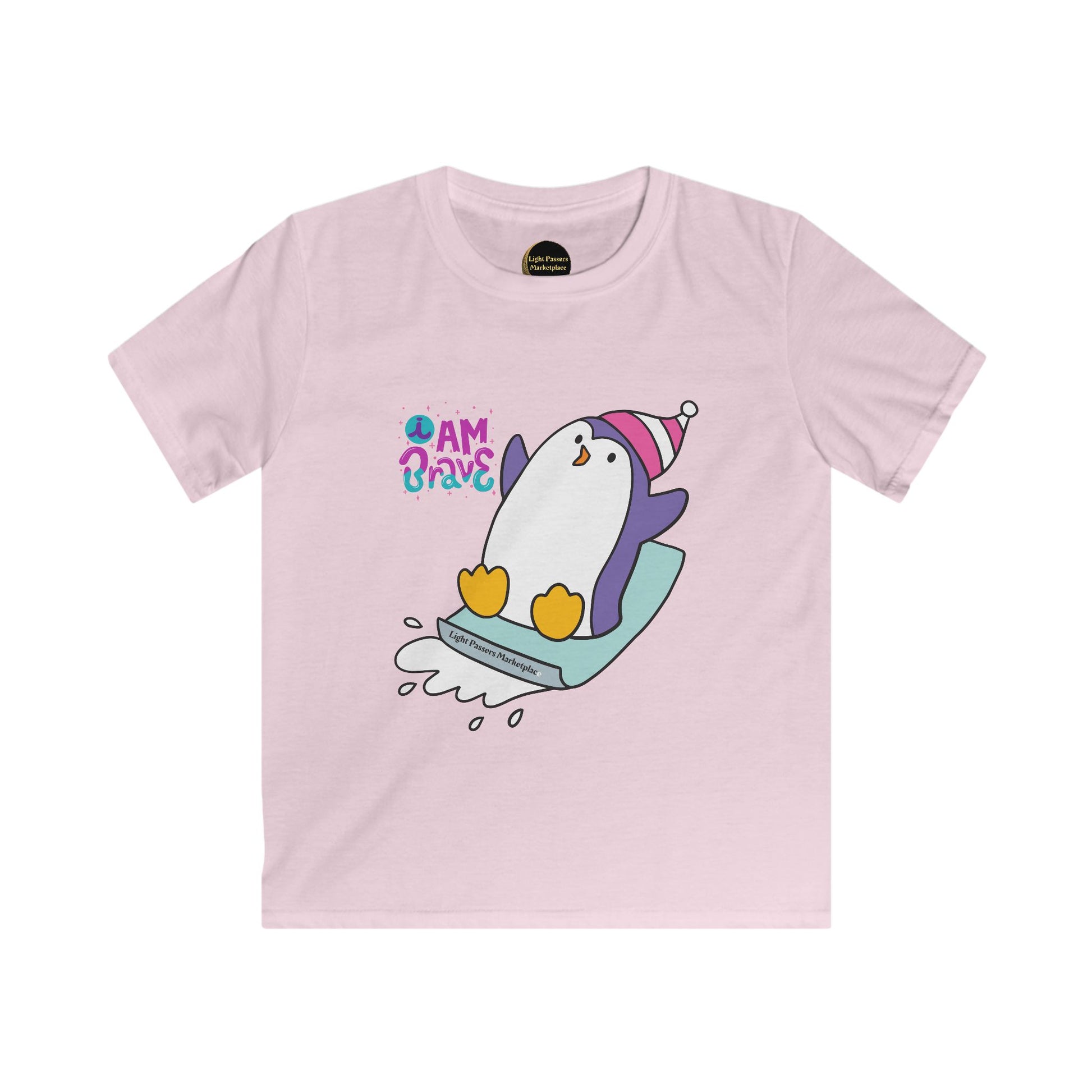 Love and Peace- I am Brave Penguin Youth T-shirt featuring a playful penguin design, ideal for kids' daily wear or special occasions.