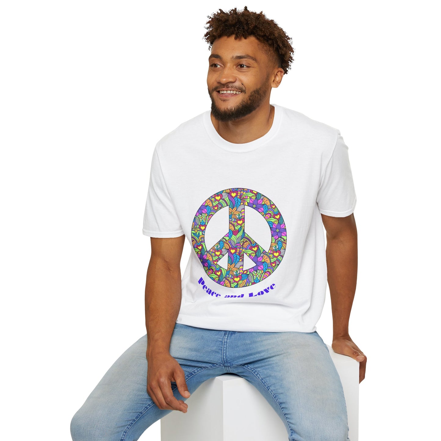 Peace Sign T-Shirt Adult Unisex— Colorful Floral 'Peace and Love' Graphic Tee