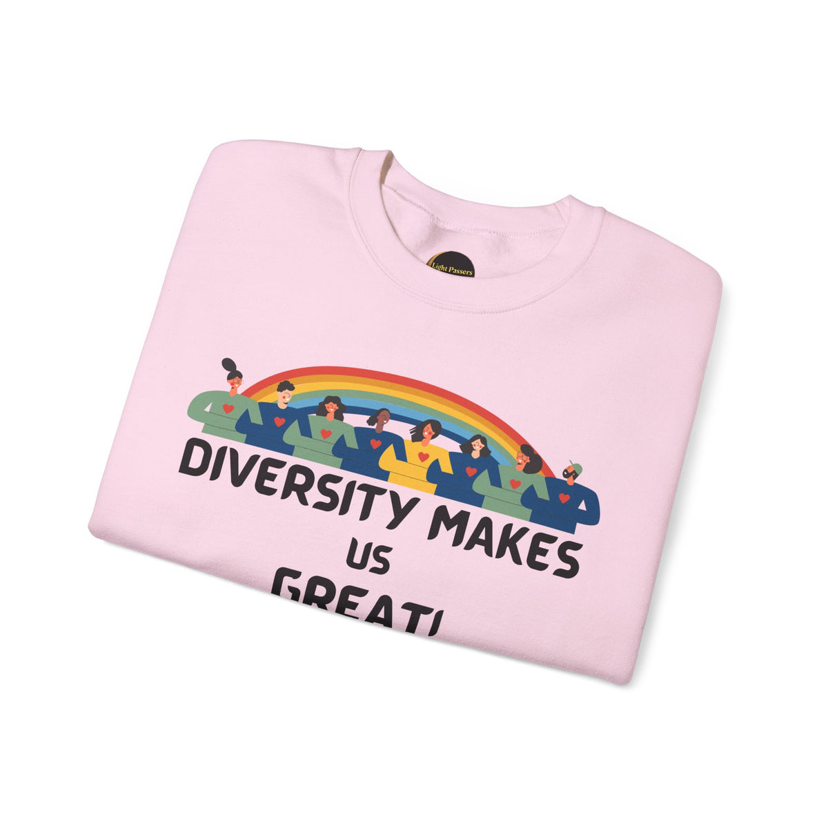 Diversity Makes Us Great Adult Unisex Crew Neck Sweatshirt — Inclusive Rainbow Crewneck Yellow or Black Letters