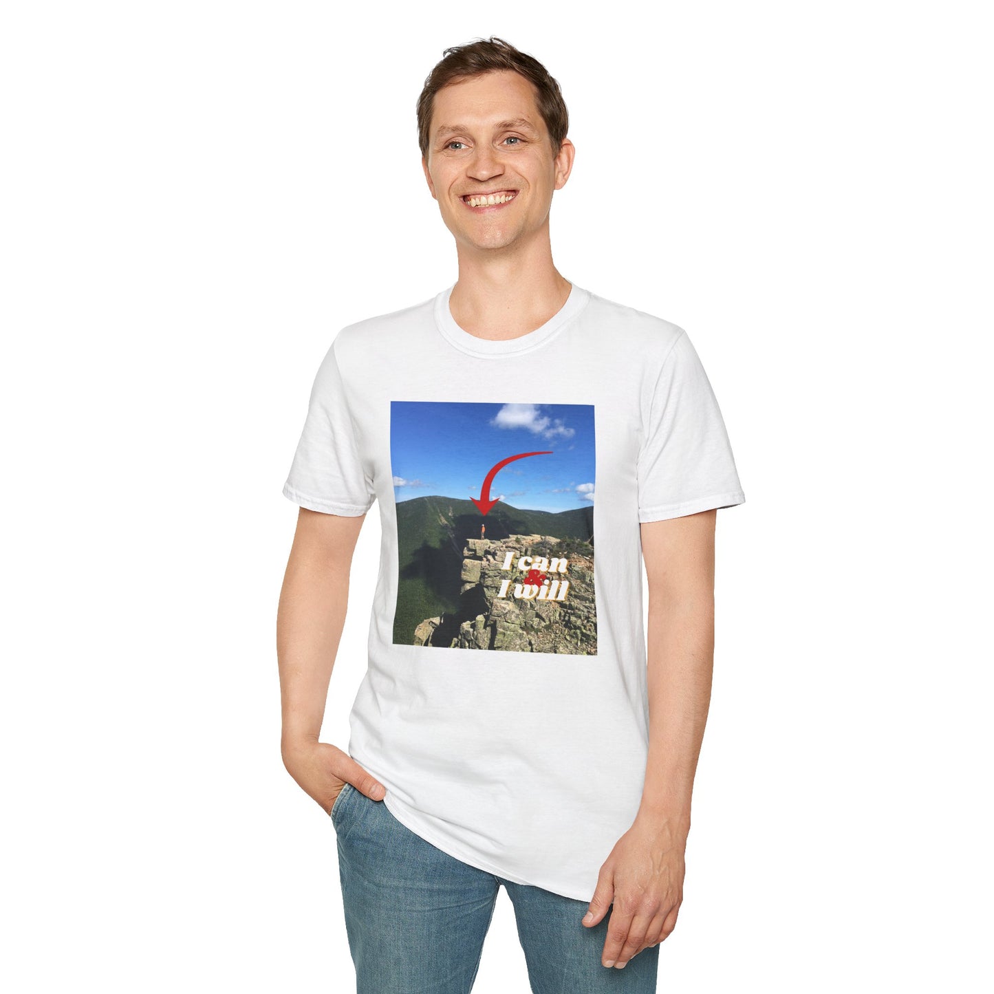 I Can, I Will Adult Unisex T-Shirt — Motivational Arrow Mountain Photo Tee