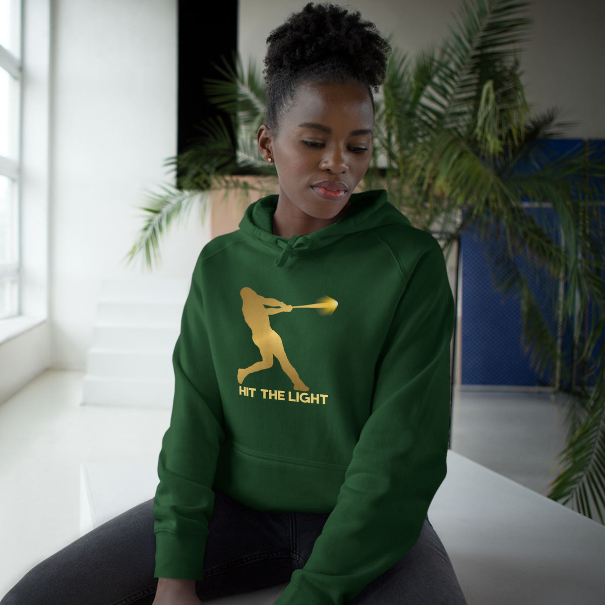Adult Unisex Baseball Hoodie — 'Hit the Light' Male Batter Silhouette Pullover