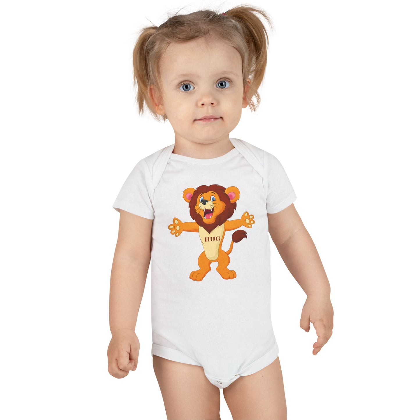 Baby Onesie with Cute Hugging Lion Graphic - Organic Cotton Baby Bodysuit