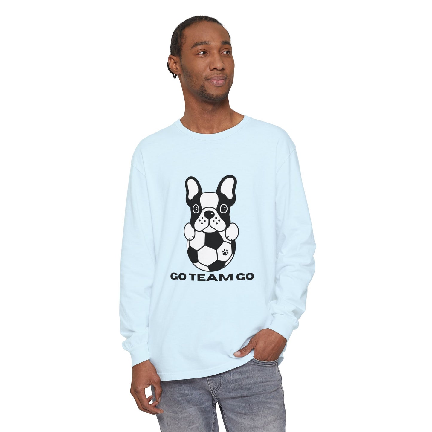 Teams Soccer Dog Adult Unisex Garment-dyed Long Sleeve T-shirt