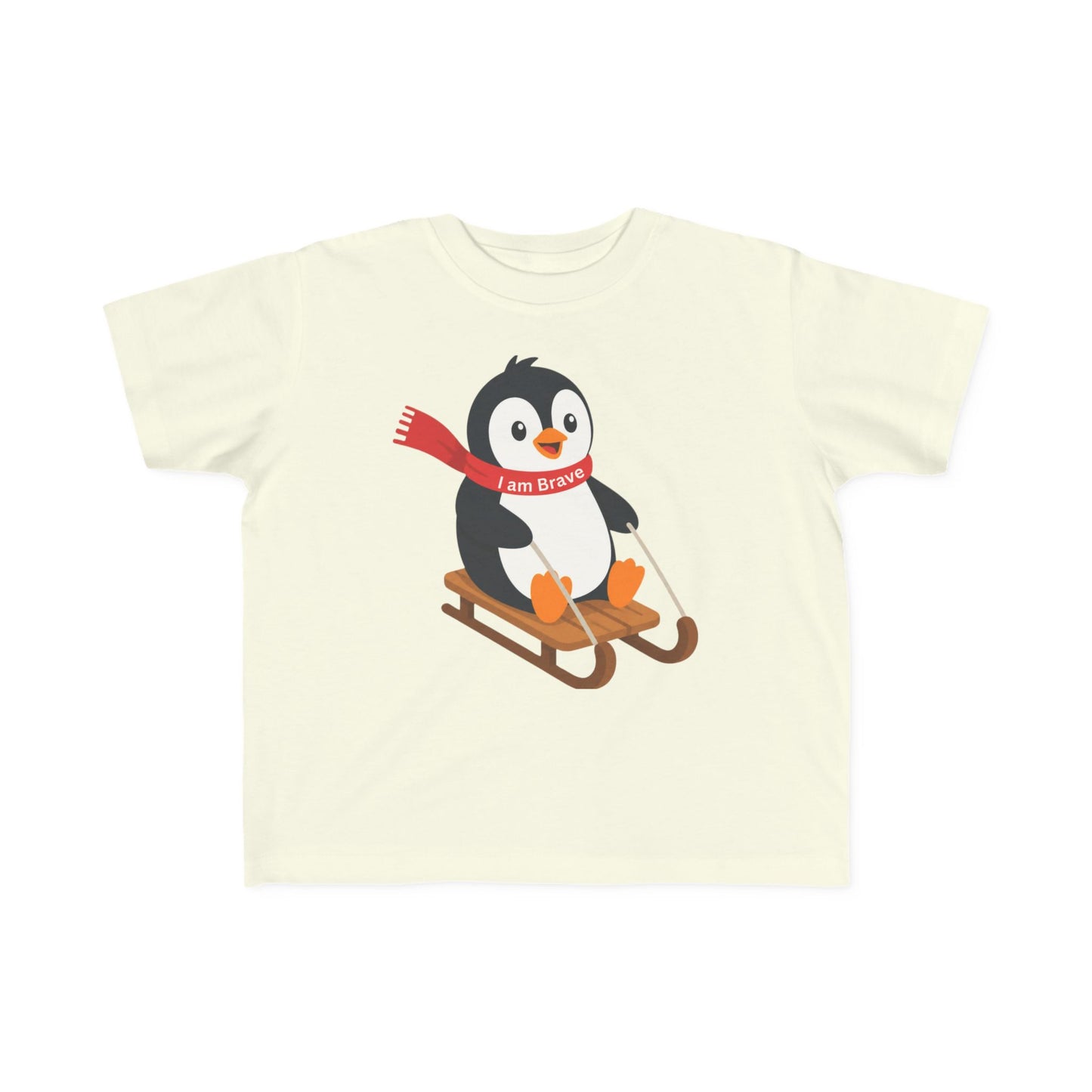 Toddler Penguin Sledding Tee – "I am Brave" Winter Shirt