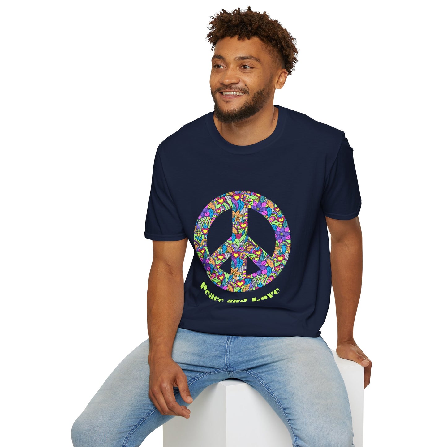 Peace Sign T-Shirt Adult Unisex— Colorful Floral 'Peace and Love' Graphic Tee