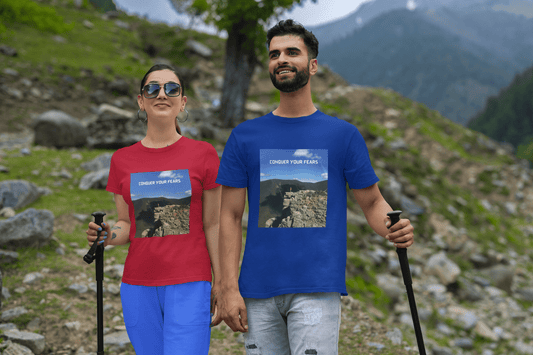 Adult Unisex T-Shirt — "Conquer Your Fears" Scenic Motivational Tee