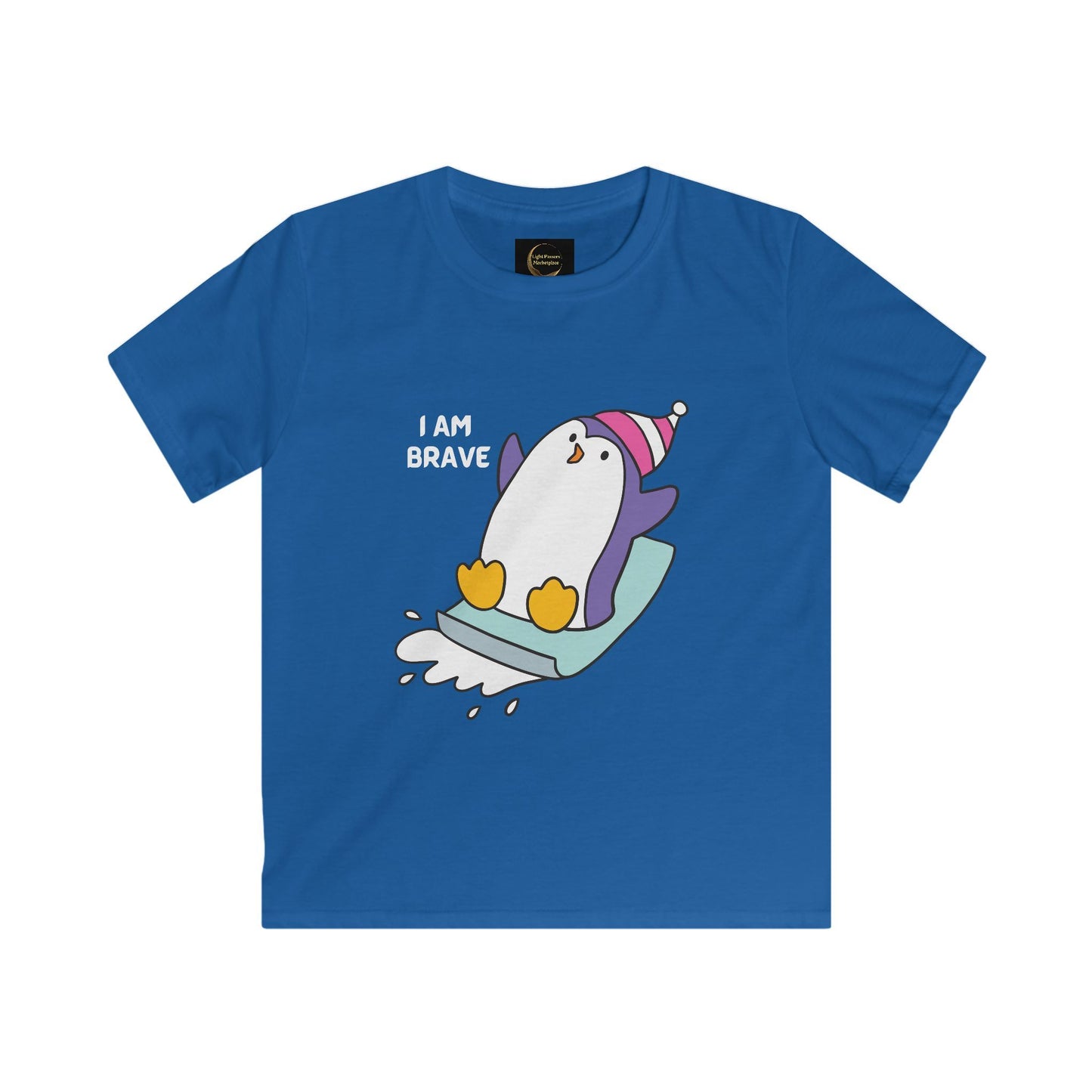 Youth Kids Penguin Tee - 'I AM BRAVE' Cute Cartoon Penguin T-Shirt for Children Dark Colors