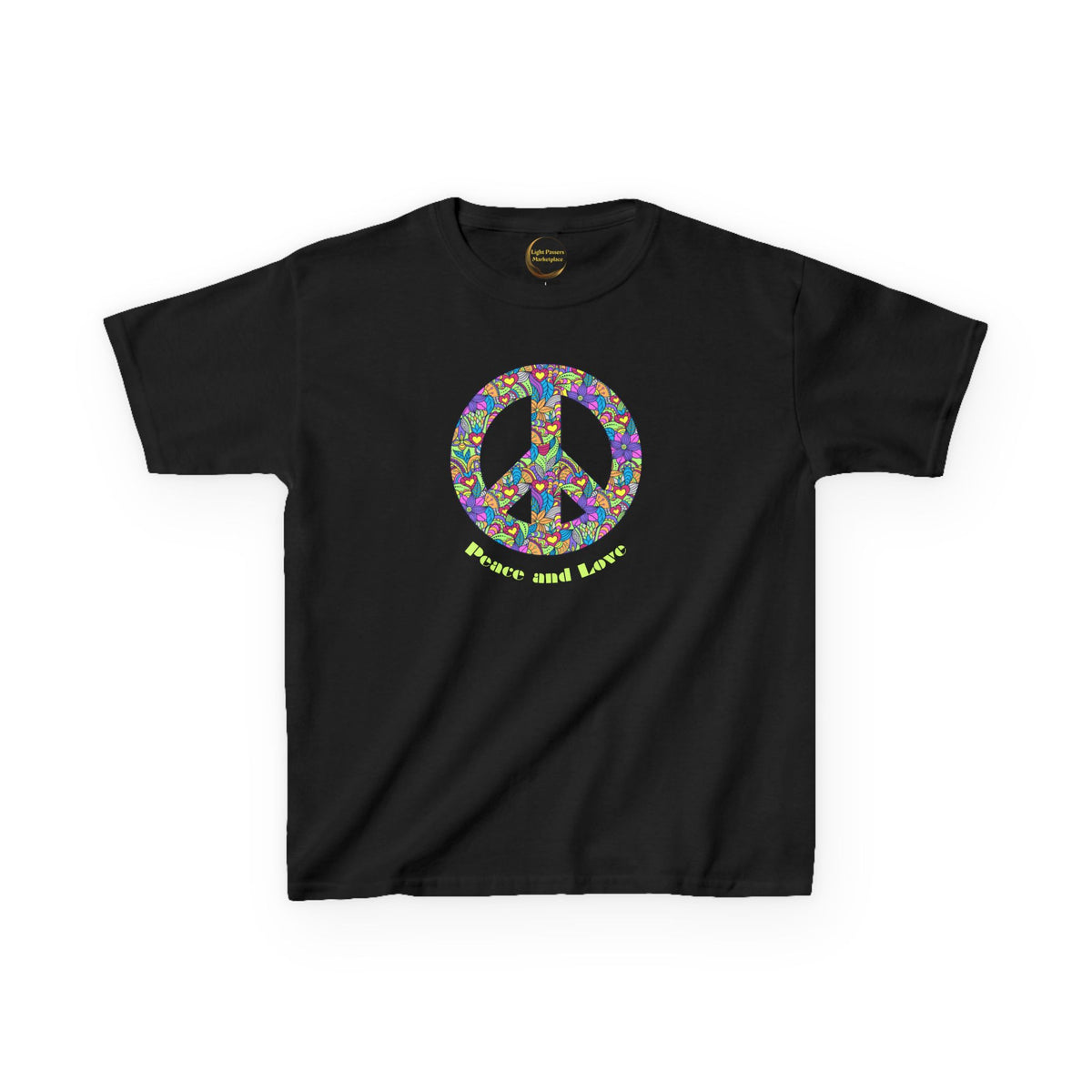 Kids/Youth Unisex Peace Sign T‑Shirt — Flowered 'Peace and Love' Graphic