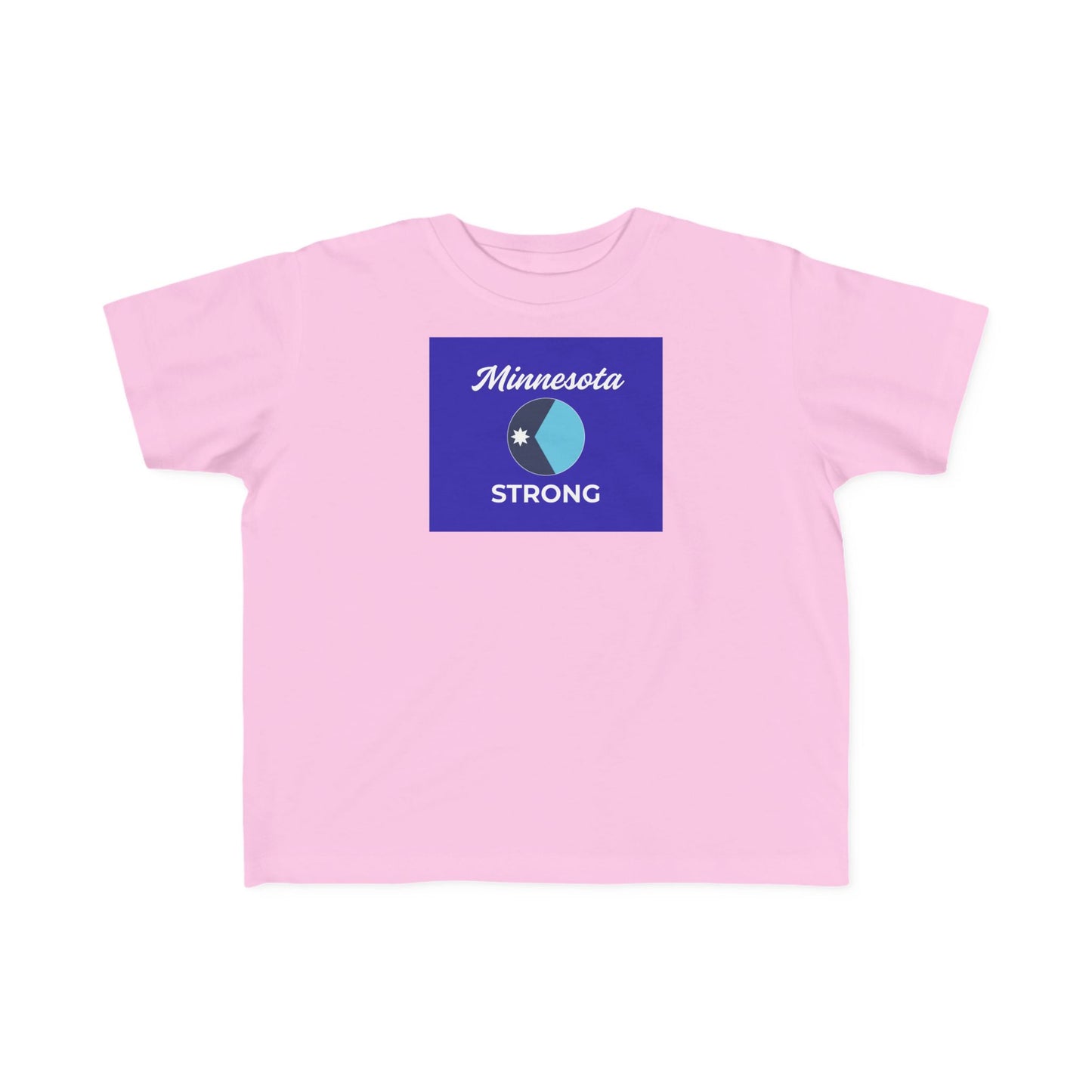 Light-pink toddler tee with Minnesota Strong emblem, combining comfort and inspiration from Light Passers Marketplace for active, community-minded kids.