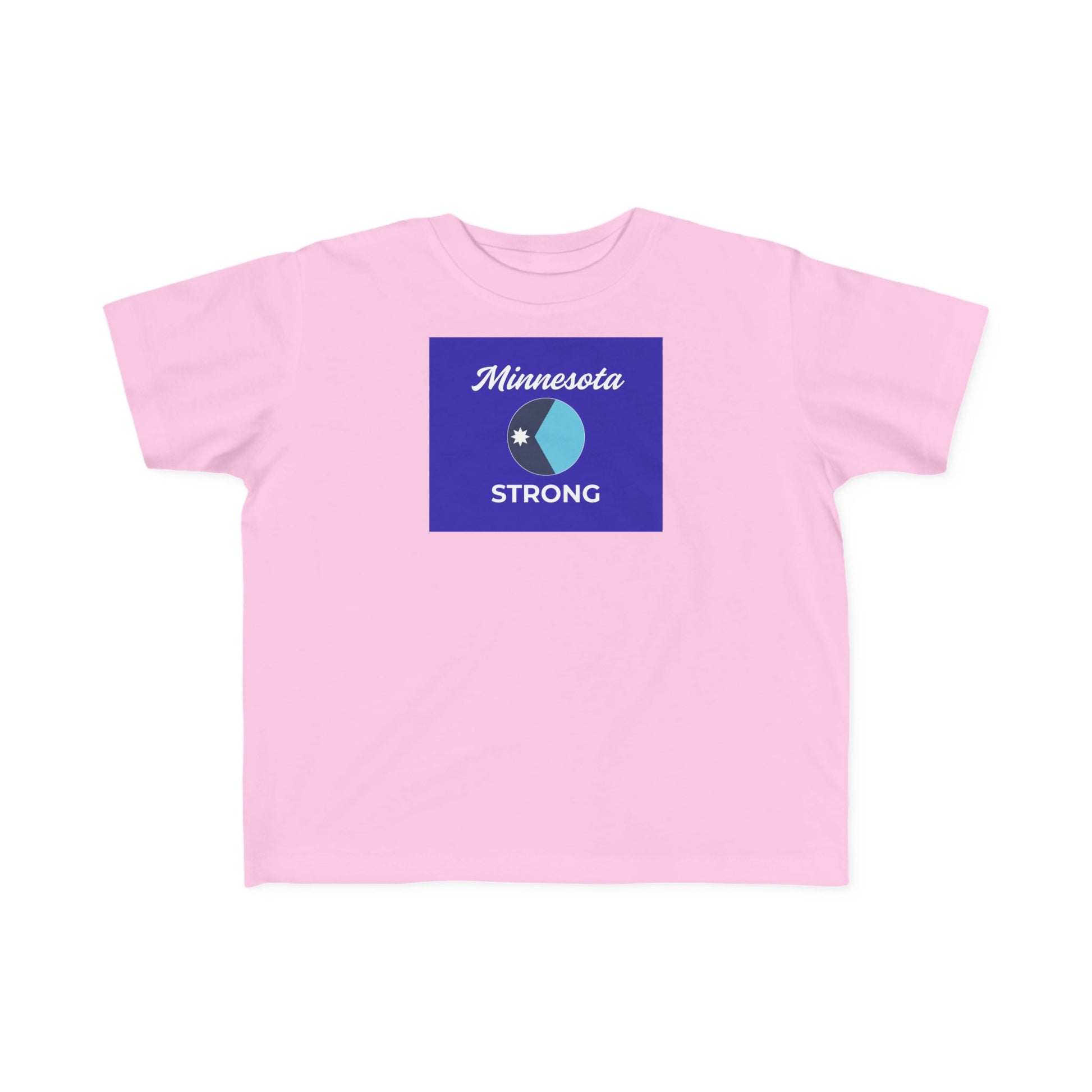 Light-pink toddler tee with Minnesota Strong emblem, combining comfort and inspiration from Light Passers Marketplace for active, community-minded kids.