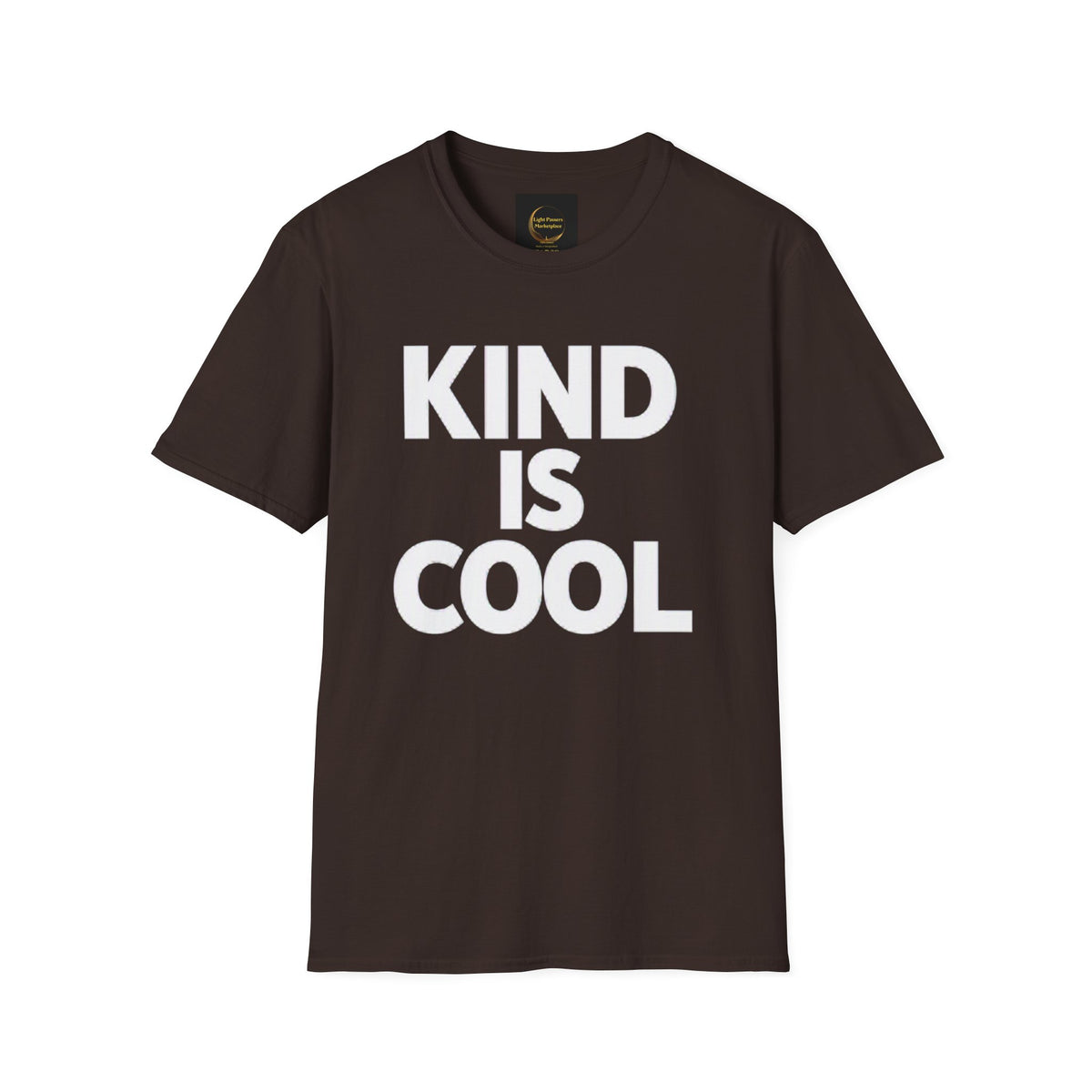 Dark brown unisex T-shirt with 'KIND IS COOL' graphic print