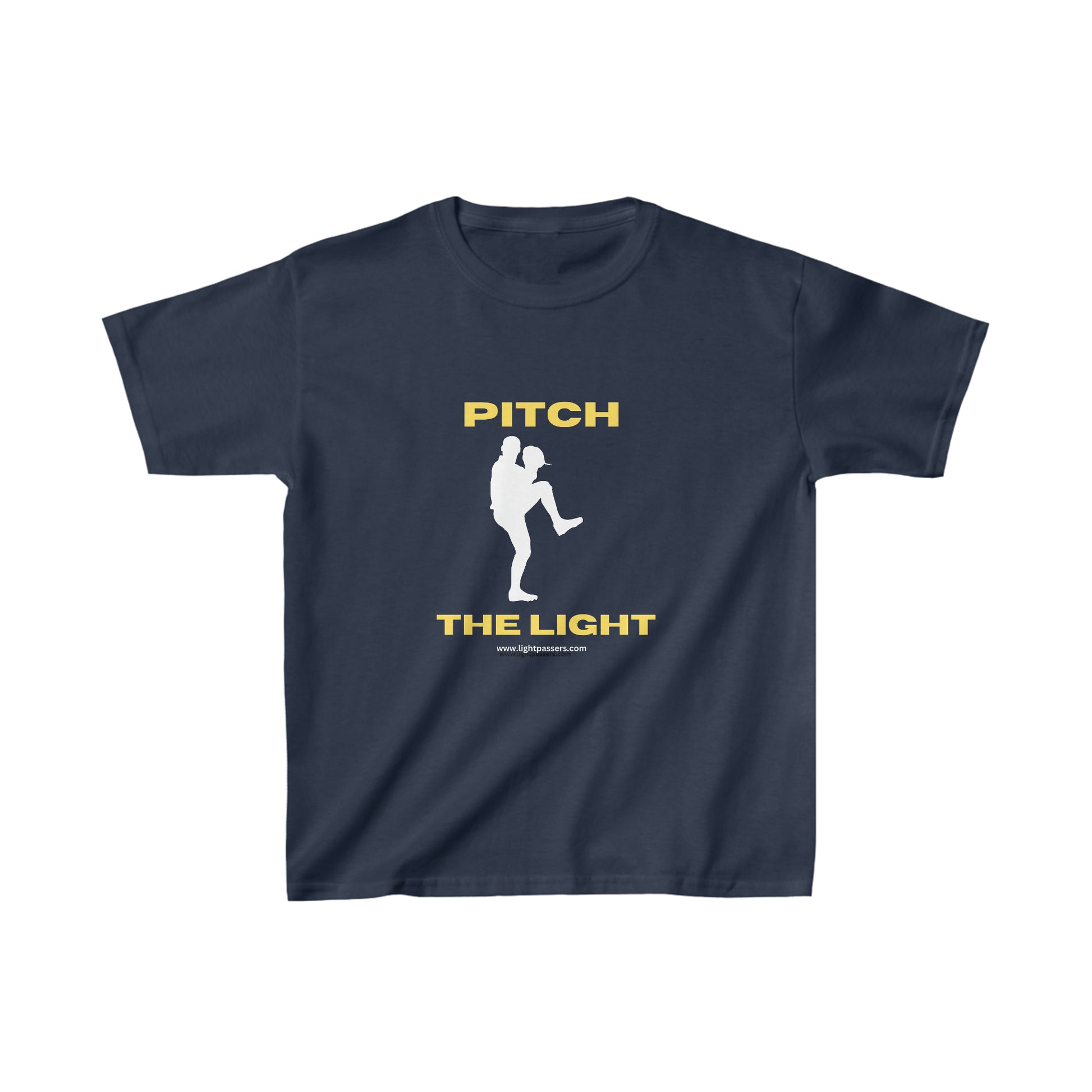 Youth blue t-shirt with baseball player graphic. 100% cotton, durable twill tape shoulders, curl-resistant collar. Ideal for everyday wear. Classic fit, midweight fabric, tear-away label.