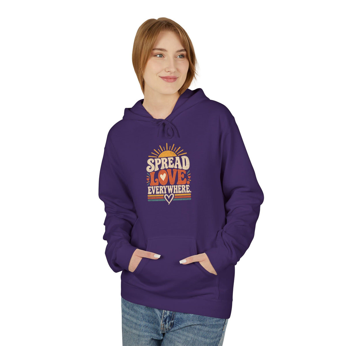 Adult Unisex Spread Love Everywhere Hoodie — Retro Sun Heart Graphic