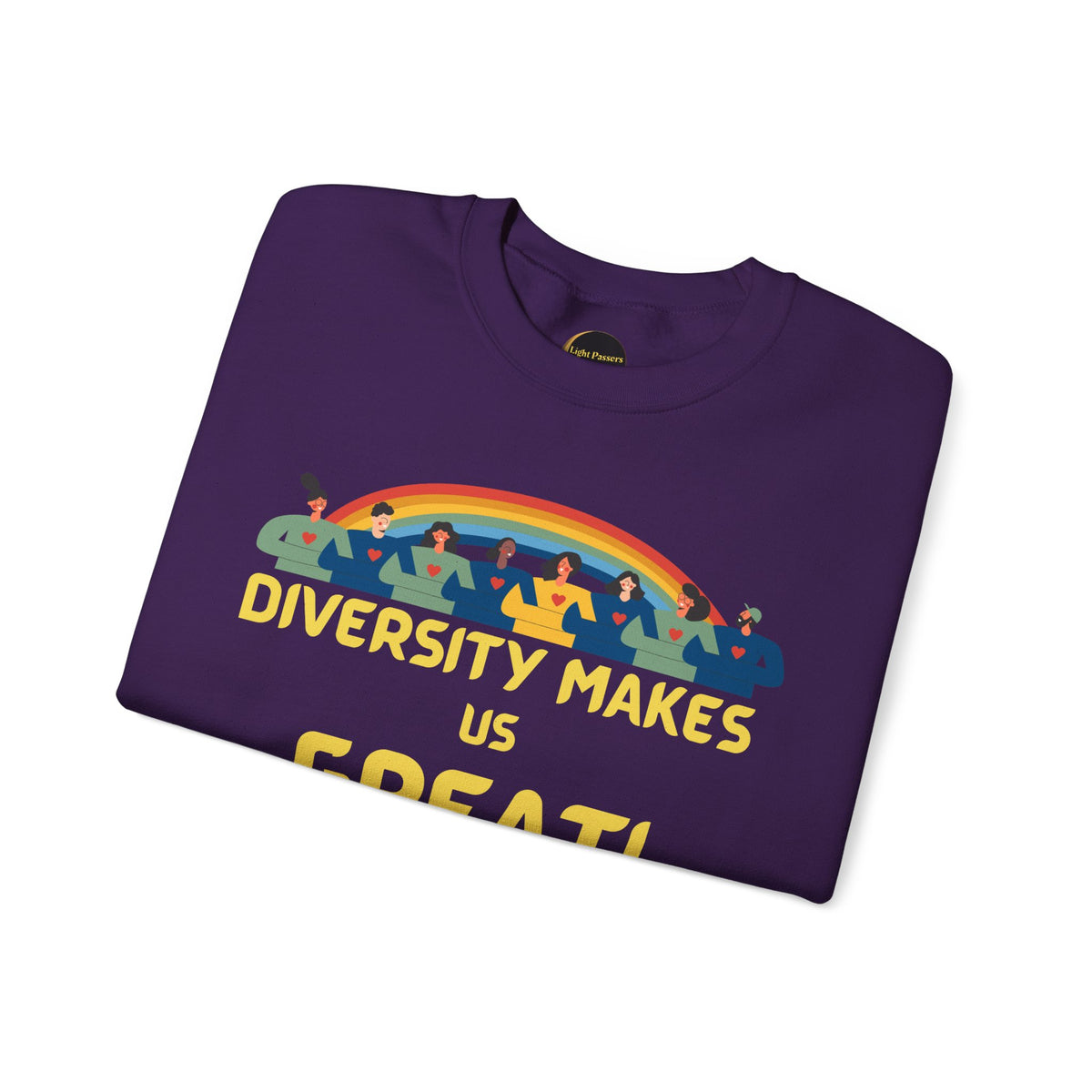 Diversity Makes Us Great Adult Unisex Crew Neck Sweatshirt — Inclusive Rainbow Crewneck Yellow or Black Letters