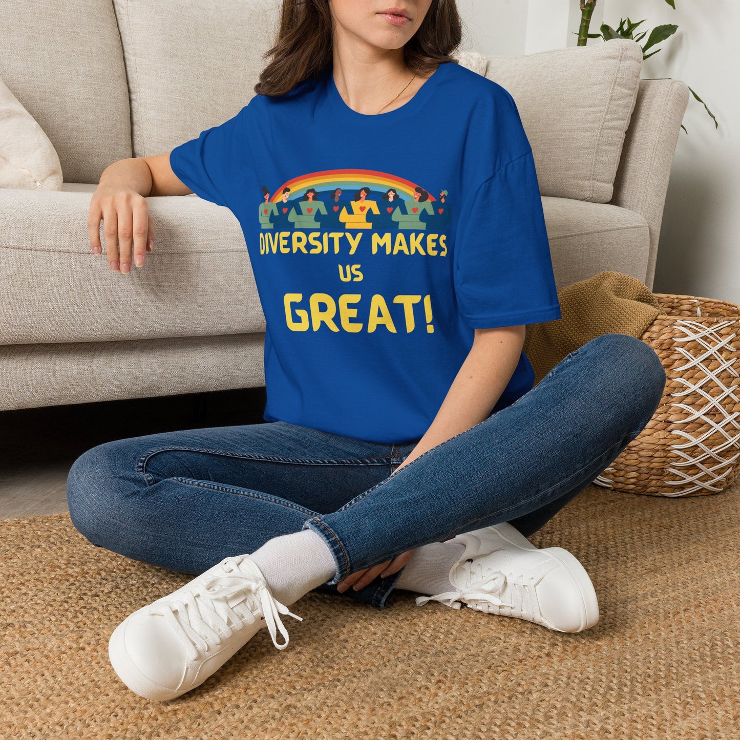 Diversity Makes Us Great Adult Unisex T-Shirt yellow or black letters— Inclusive Rainbow Community Tee