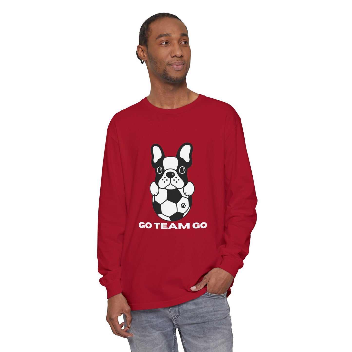 Teams Soccer Dog Adult Unisex Garment-dyed Long Sleeve T-shirt