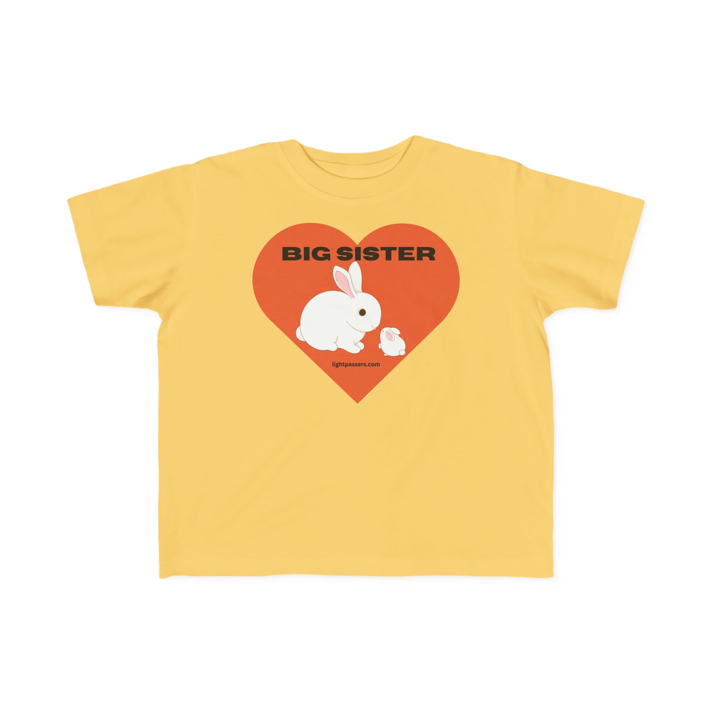 Light Passers Marketplace "Big Sister: with white bunnies and Orange heart Toddler Fine Jersey T-shirt Simple Messages