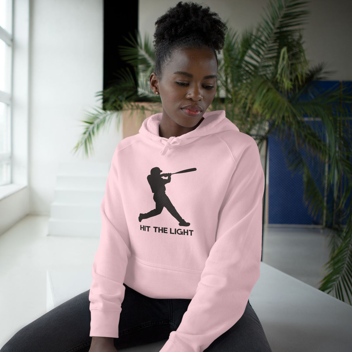 Adult Unisex Baseball Hoodie — 'Hit the Light' Male Batter Silhouette Pullover