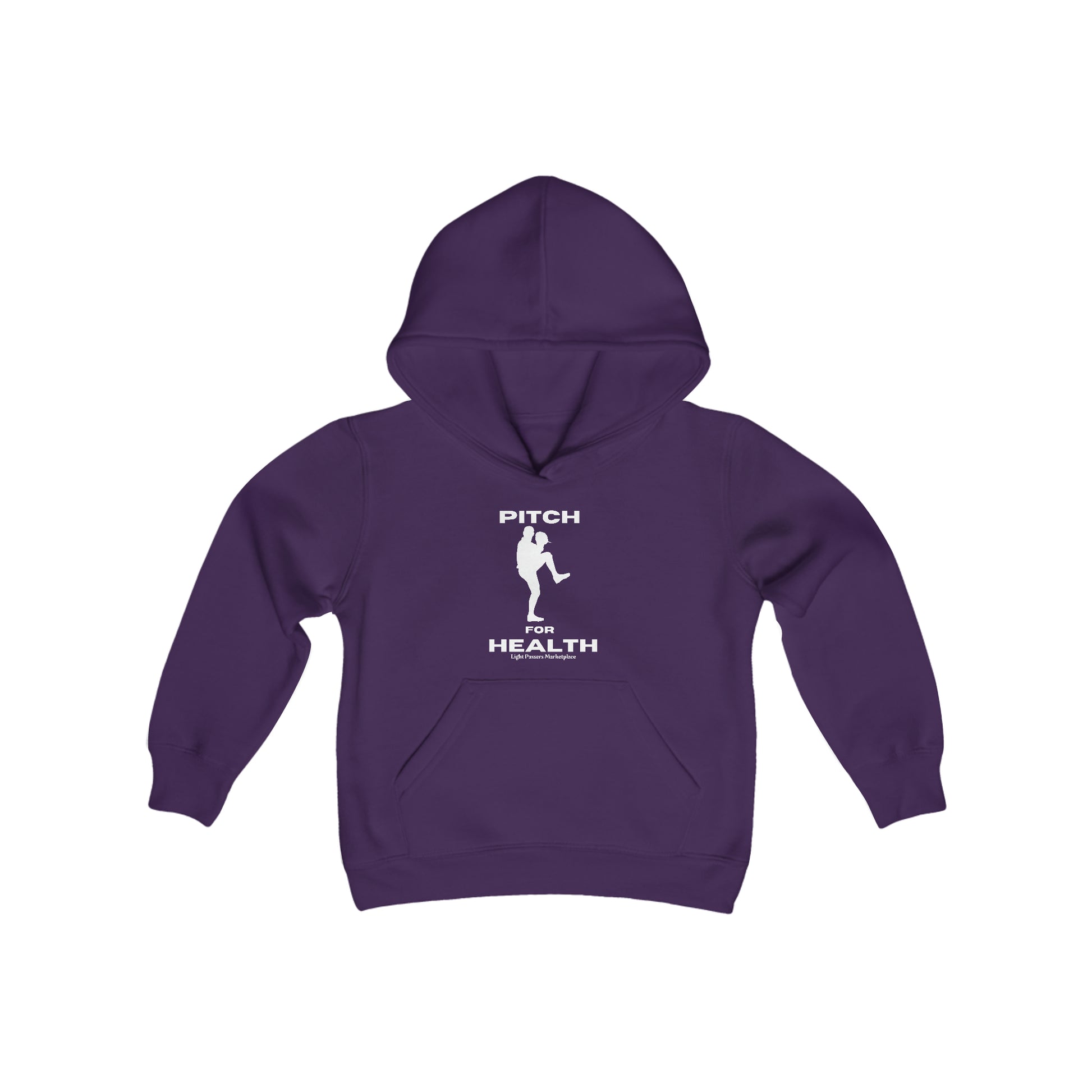 Youth blend hooded sweatshirt with kangaroo pocket, reinforced neck, and soft fleece fabric. 50% cotton, 50% polyester for reduced lint buildup. Ideal for printing.