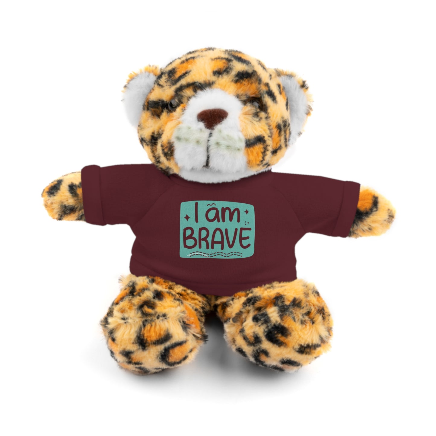Cool Stuff Stuffies plush animal with removable I am Brave tee, featuring options like Panda, Lion, Bear, Bunny, Jaguar, and Sheep, perfect for cuddling and gifting.