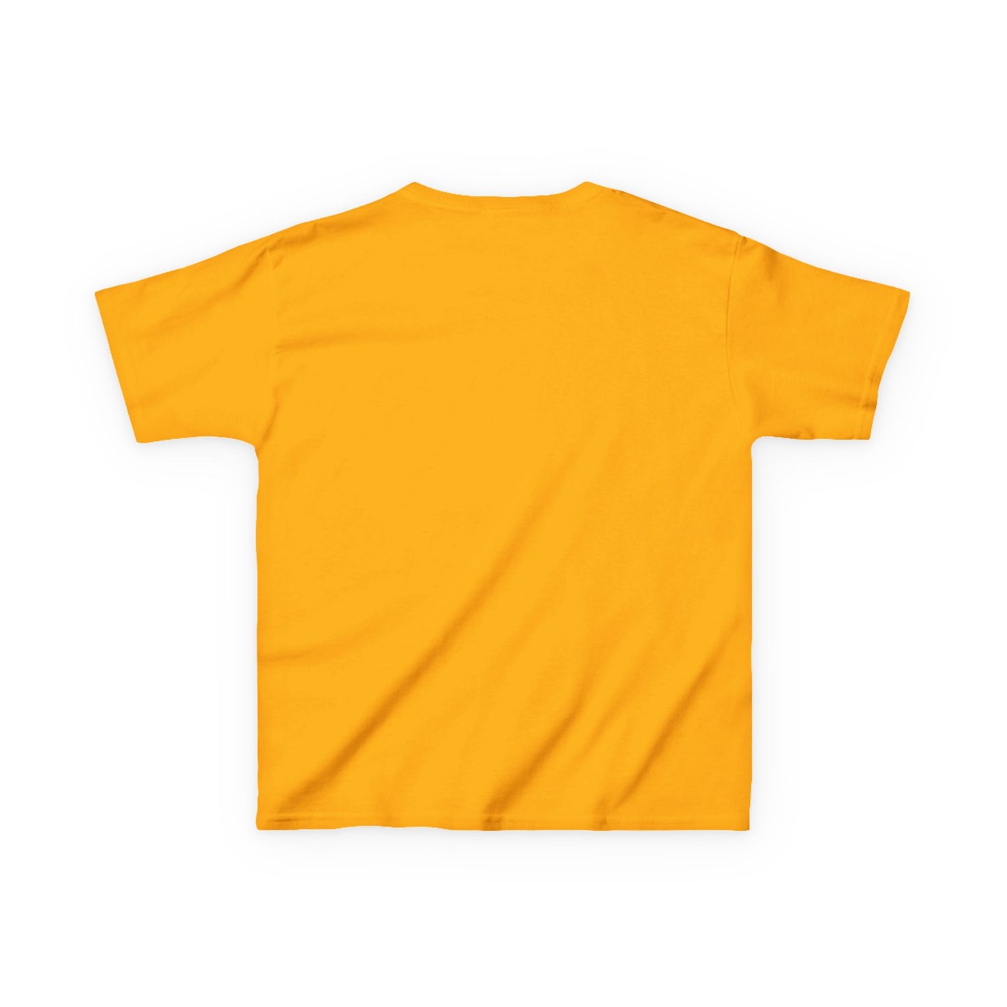 Youth T-shirt in golden-yellow, back view, featuring a crew neckline and short sleeves, ideal for everyday wear. Made from 100% US cotton for comfort and durability.