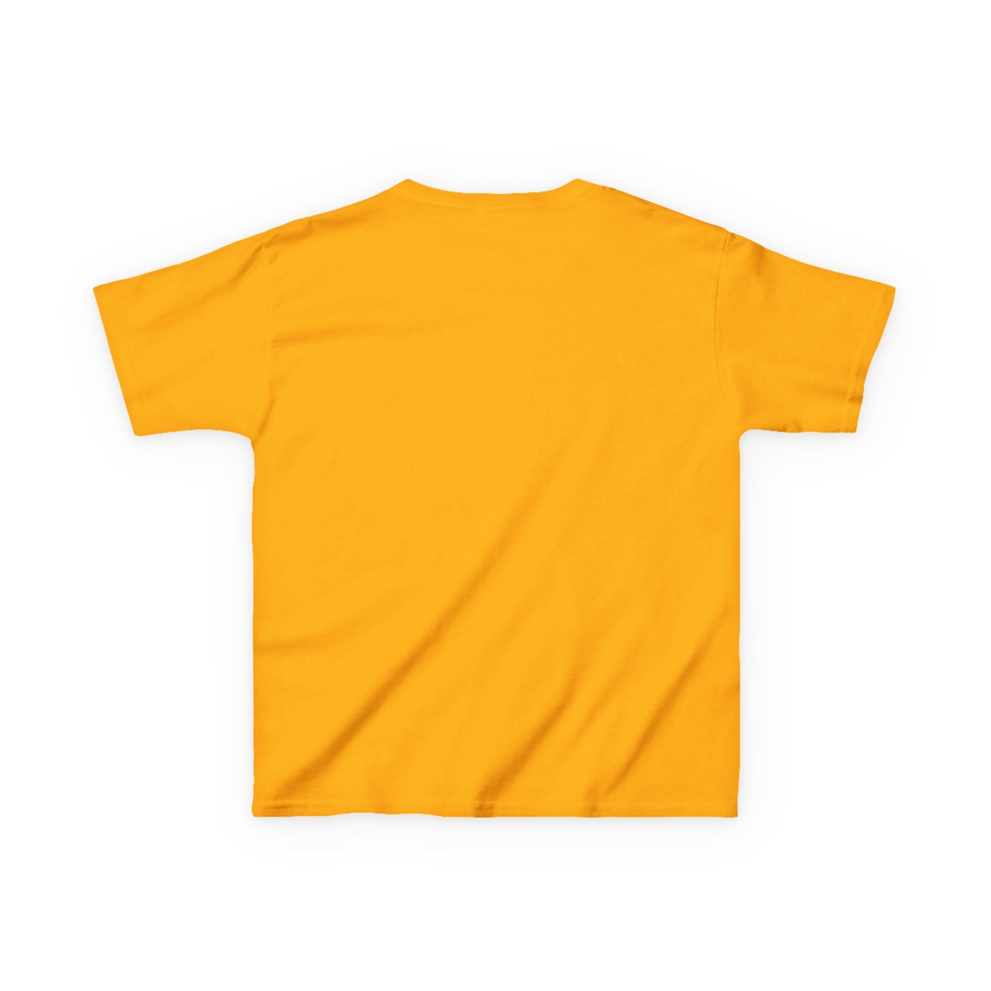 Youth T-shirt in golden-yellow, back view, featuring a crew neckline and short sleeves, ideal for everyday wear. Made from 100% US cotton for comfort and durability.
