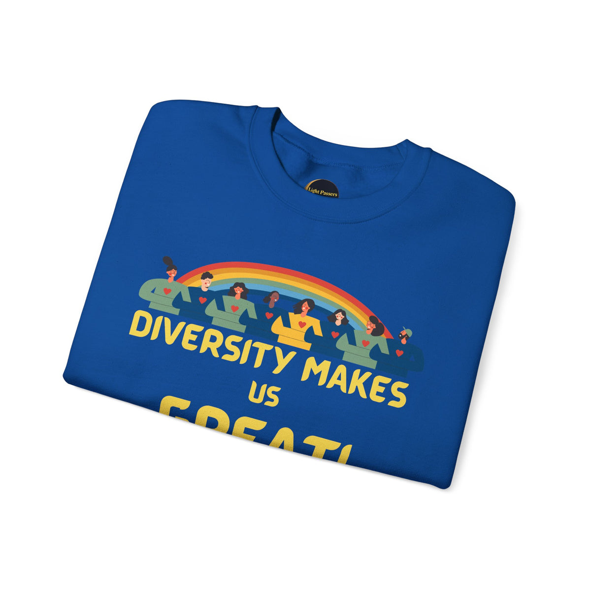 Diversity Makes Us Great Adult Unisex Crew Neck Sweatshirt — Inclusive Rainbow Crewneck Yellow or Black Letters