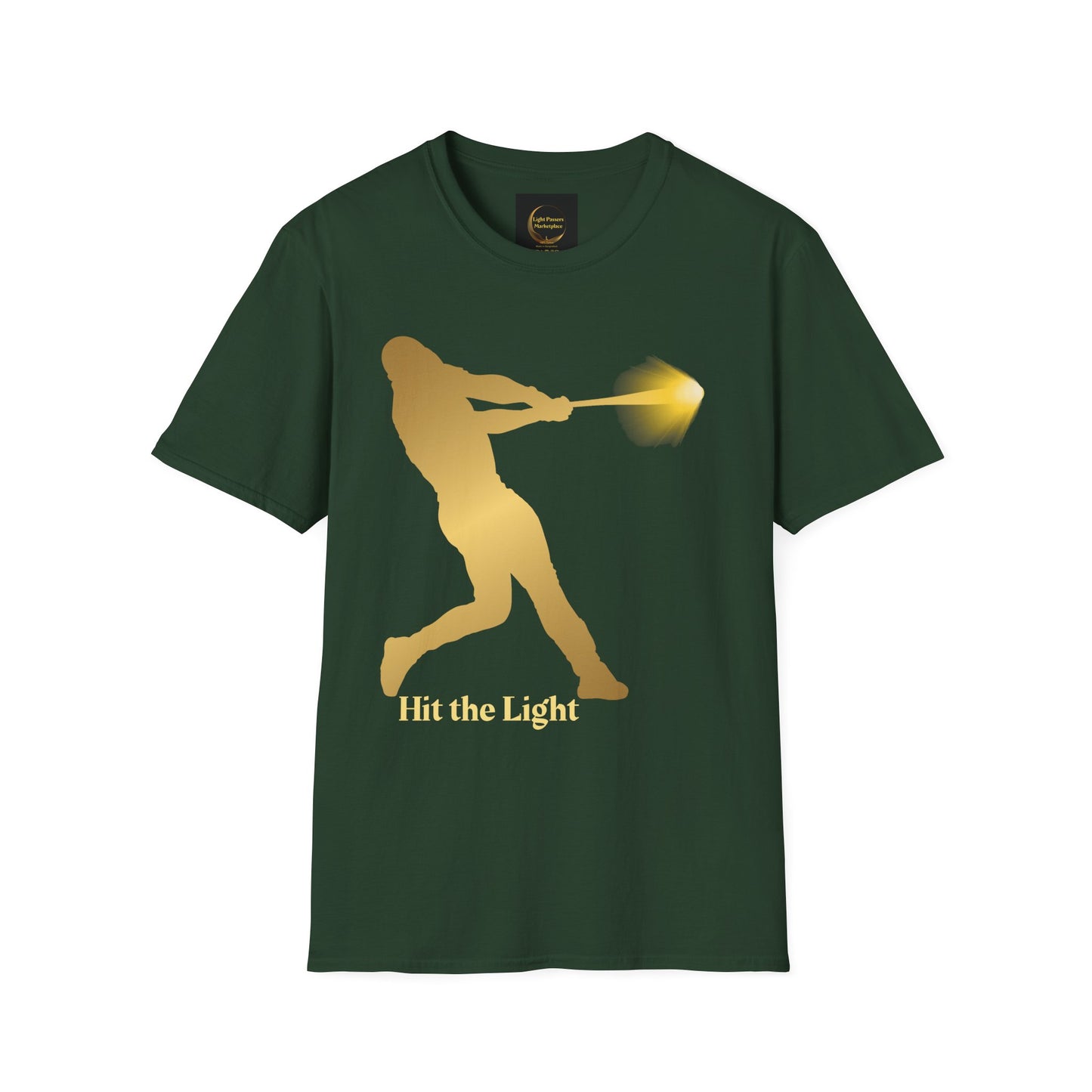 Adult Unisex Male Baseball Batter Silhouette T-Shirt — "Hit the Light" Gold or Black images