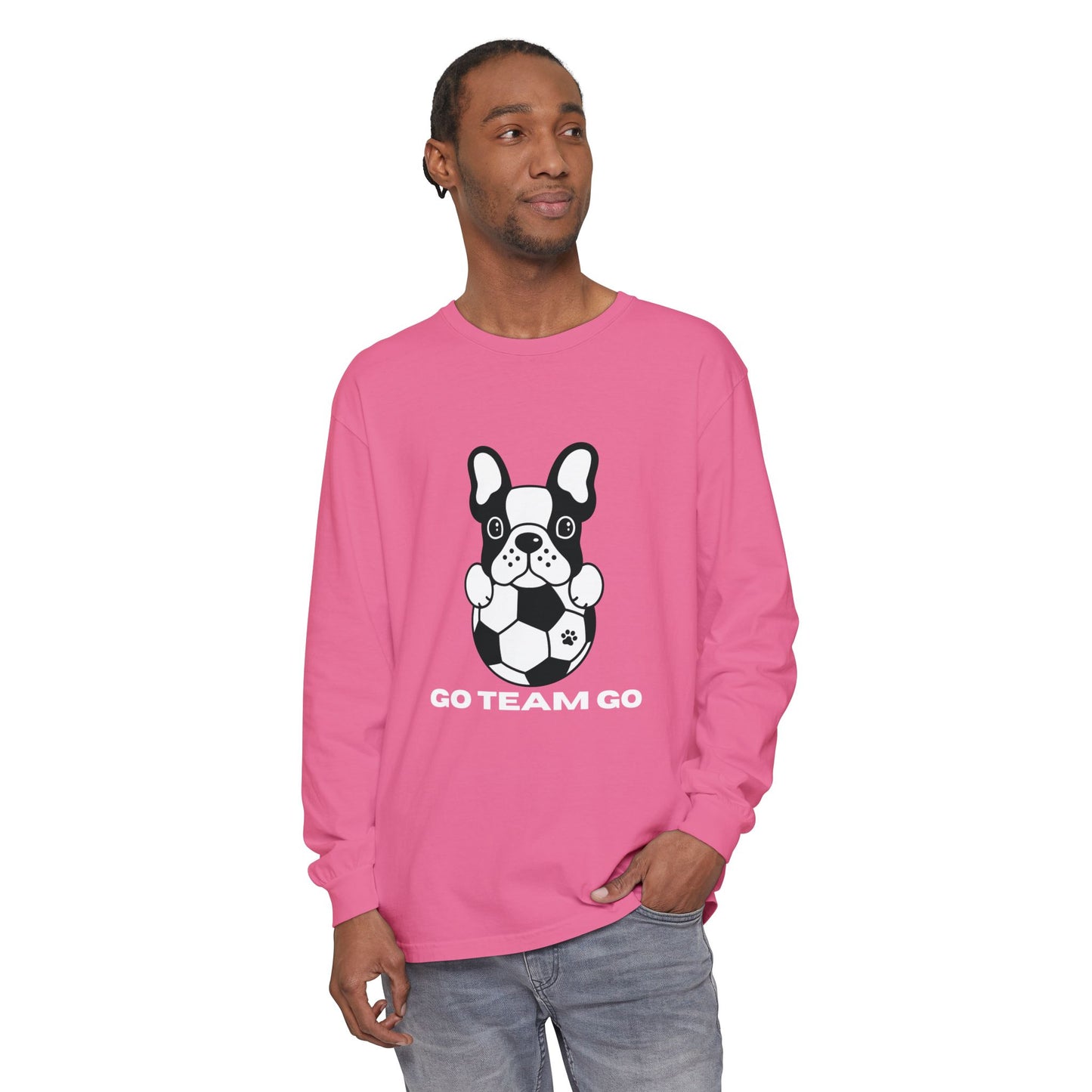 Teams Soccer Dog Adult Unisex Garment-dyed Long Sleeve T-shirt