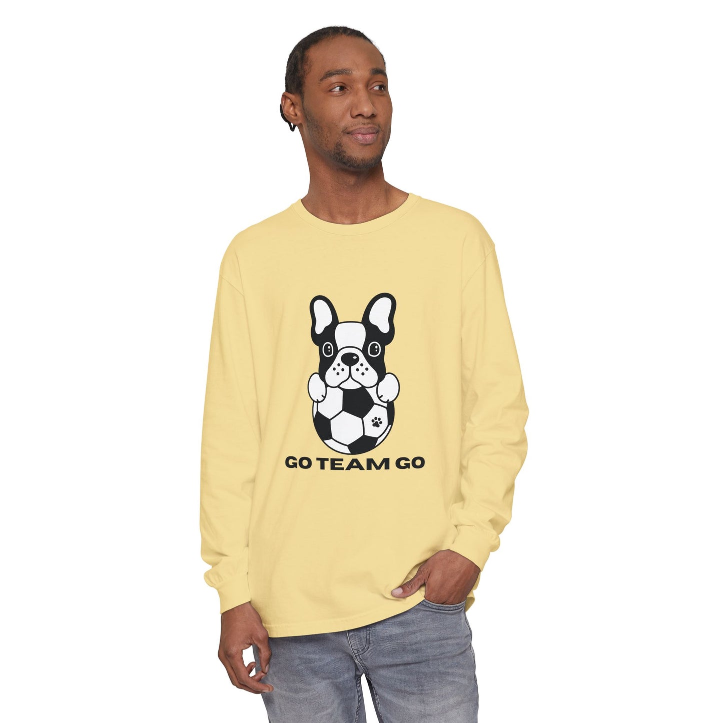 Teams Soccer Dog Adult Unisex Garment-dyed Long Sleeve T-shirt