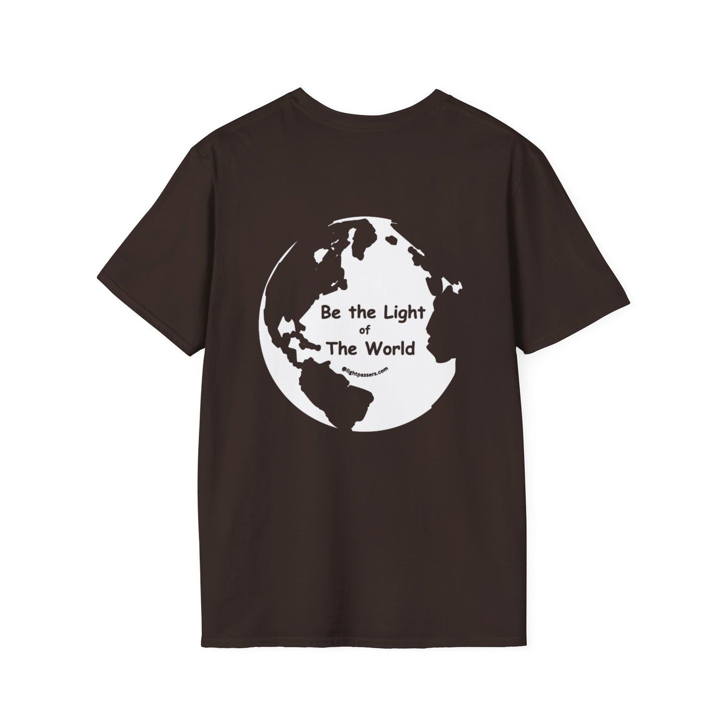 Unisex brown shirt with white design: back view. Features a white circle with black text and a black grenade silhouette. 100% cotton, tear-away label, classic fit.